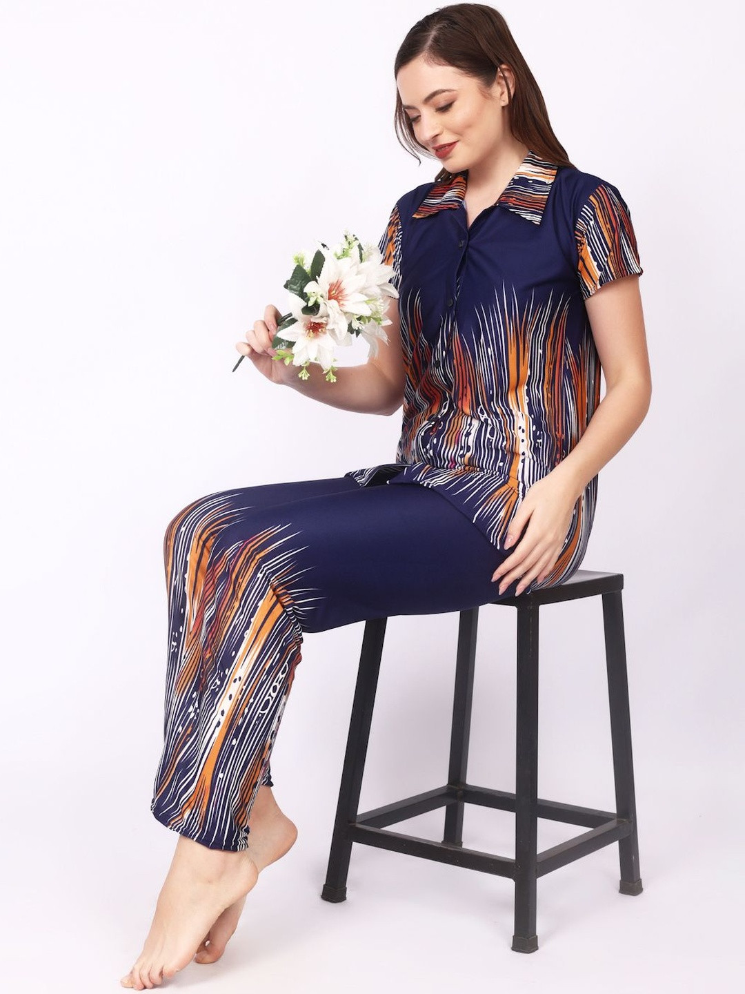 Be You Women Satin Floral Print Top & Pyjama Night Suit