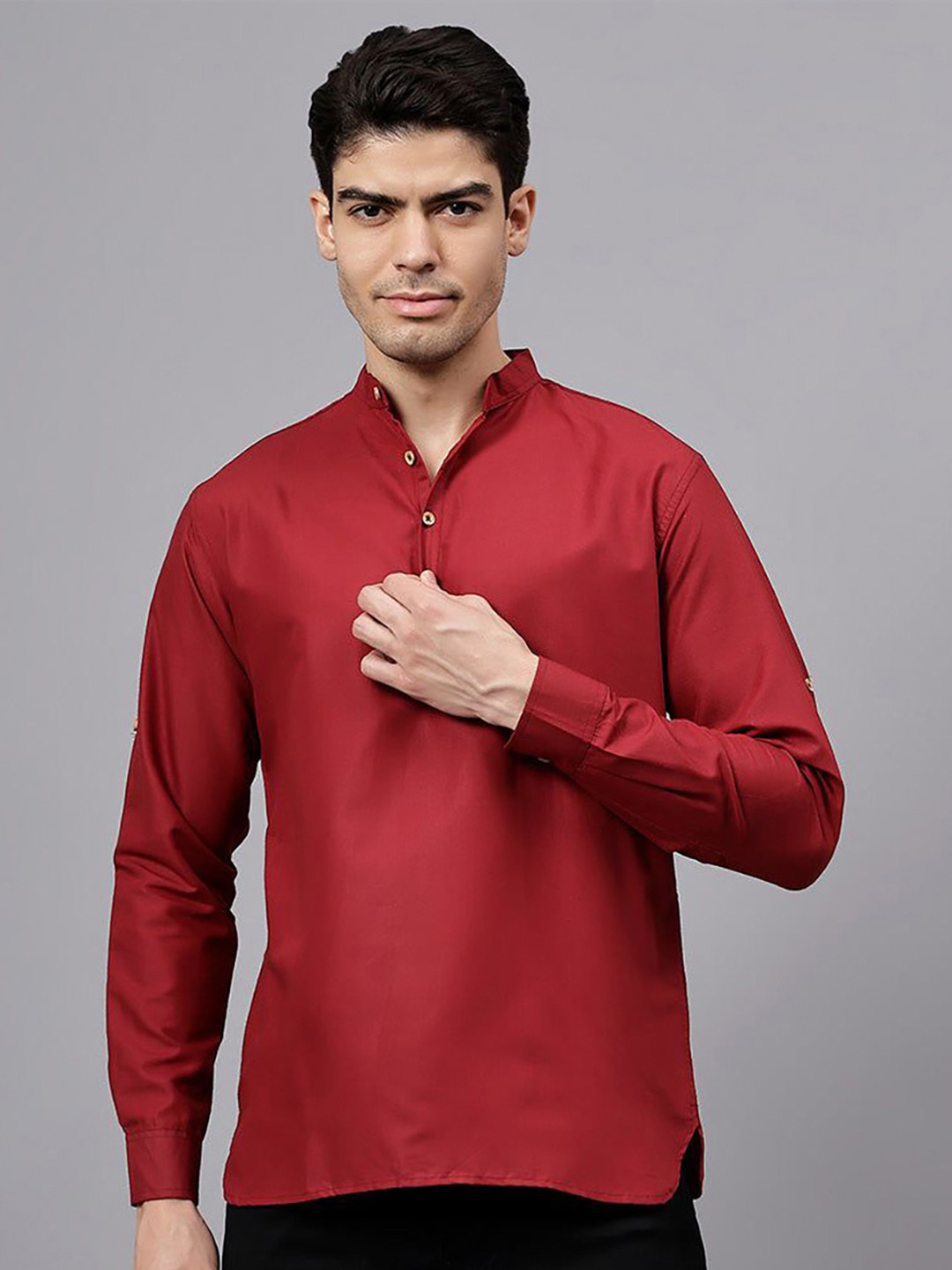 Stitchy Head Cotton Thread Work Mandarin Collar Short Kurta