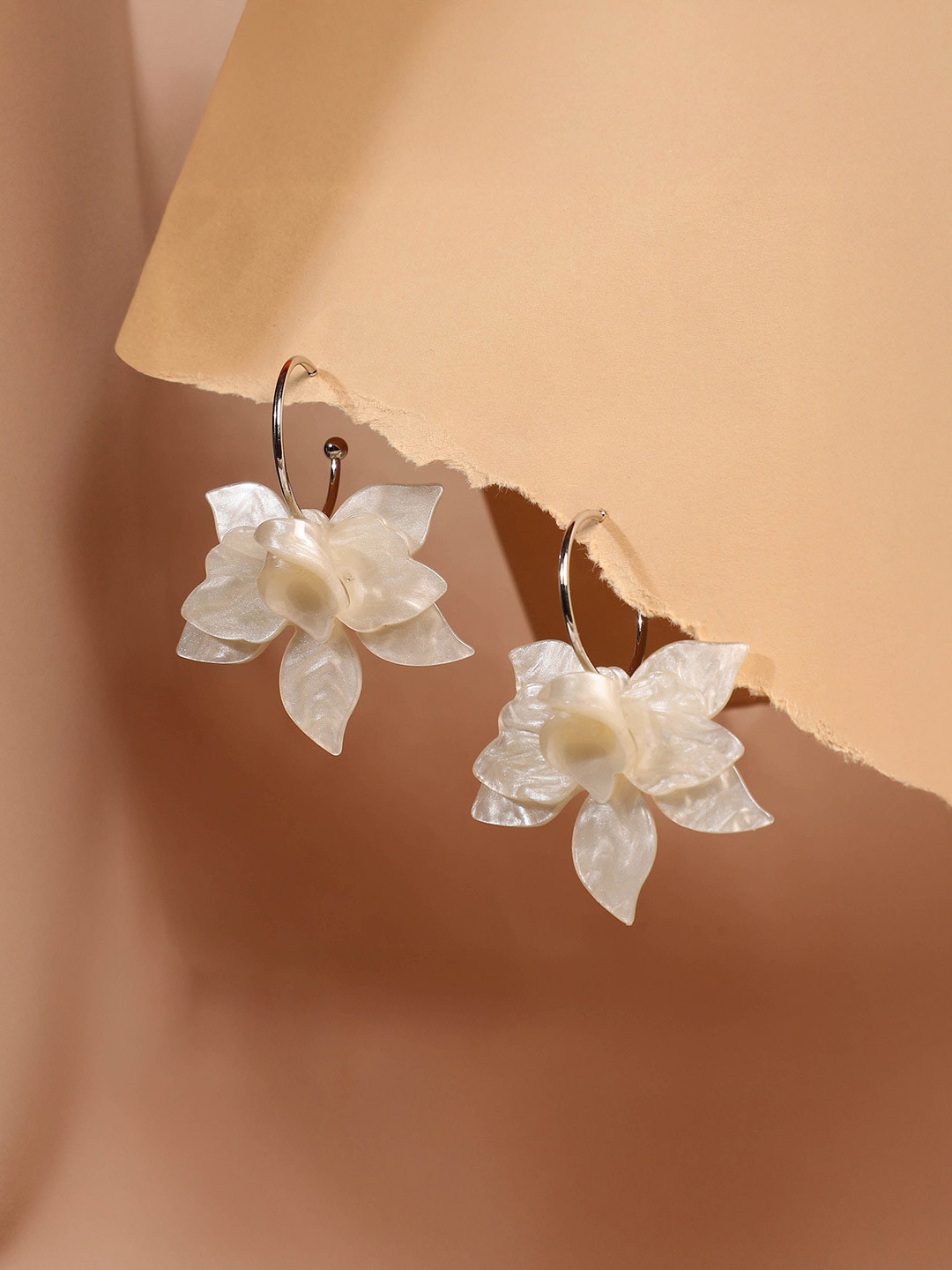 SOHI Silver-Plated The La-Floral Shaped Drop Earrings