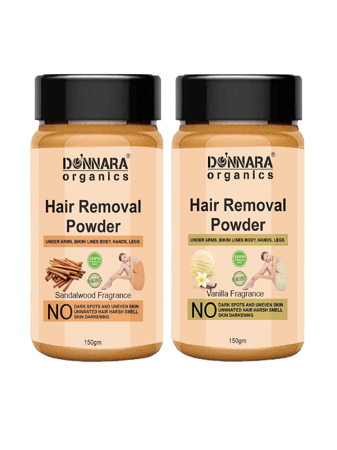 Donnara Organics Set Of 2 Sandalwood & Vanilla Fragrance Hair Removal Powder - 150 g Each