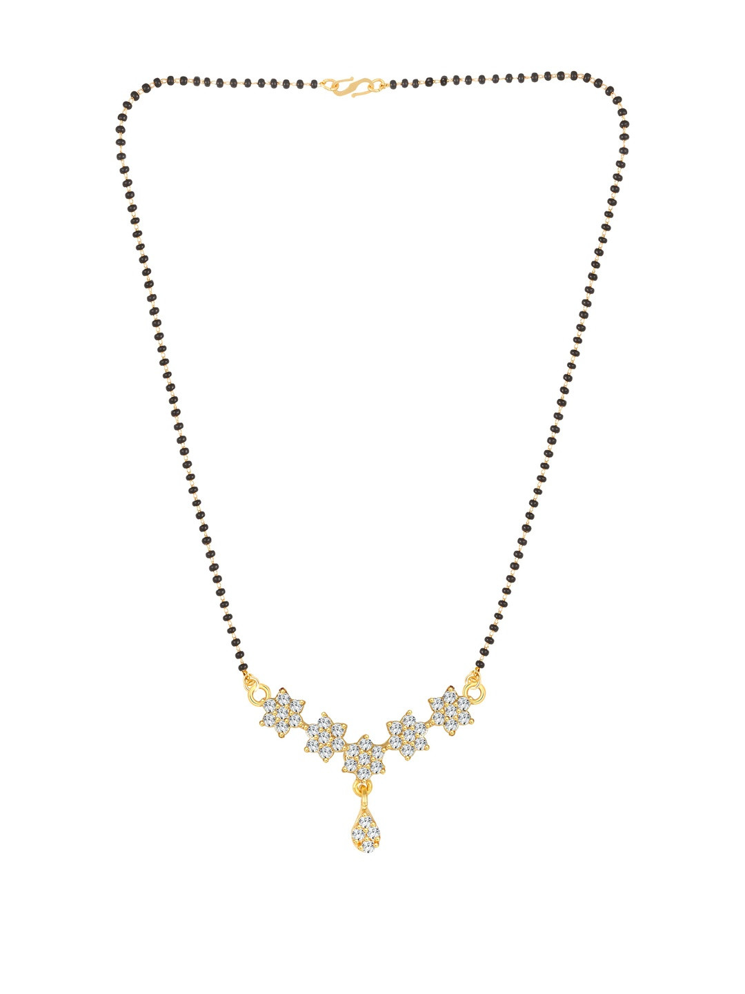 DIVASTRI Gold-Plated American Diamonds Studded And Artificial Beaded Mangalsutra