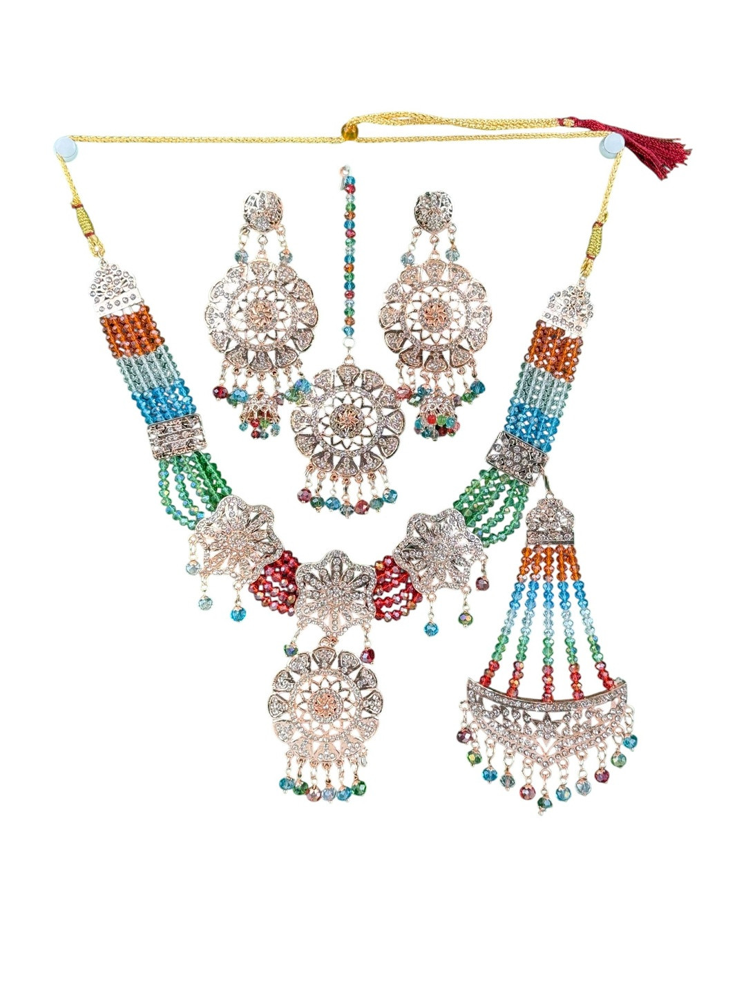 shreeji jewels Stones Studded & Beaded Filigree Jewellery Set
