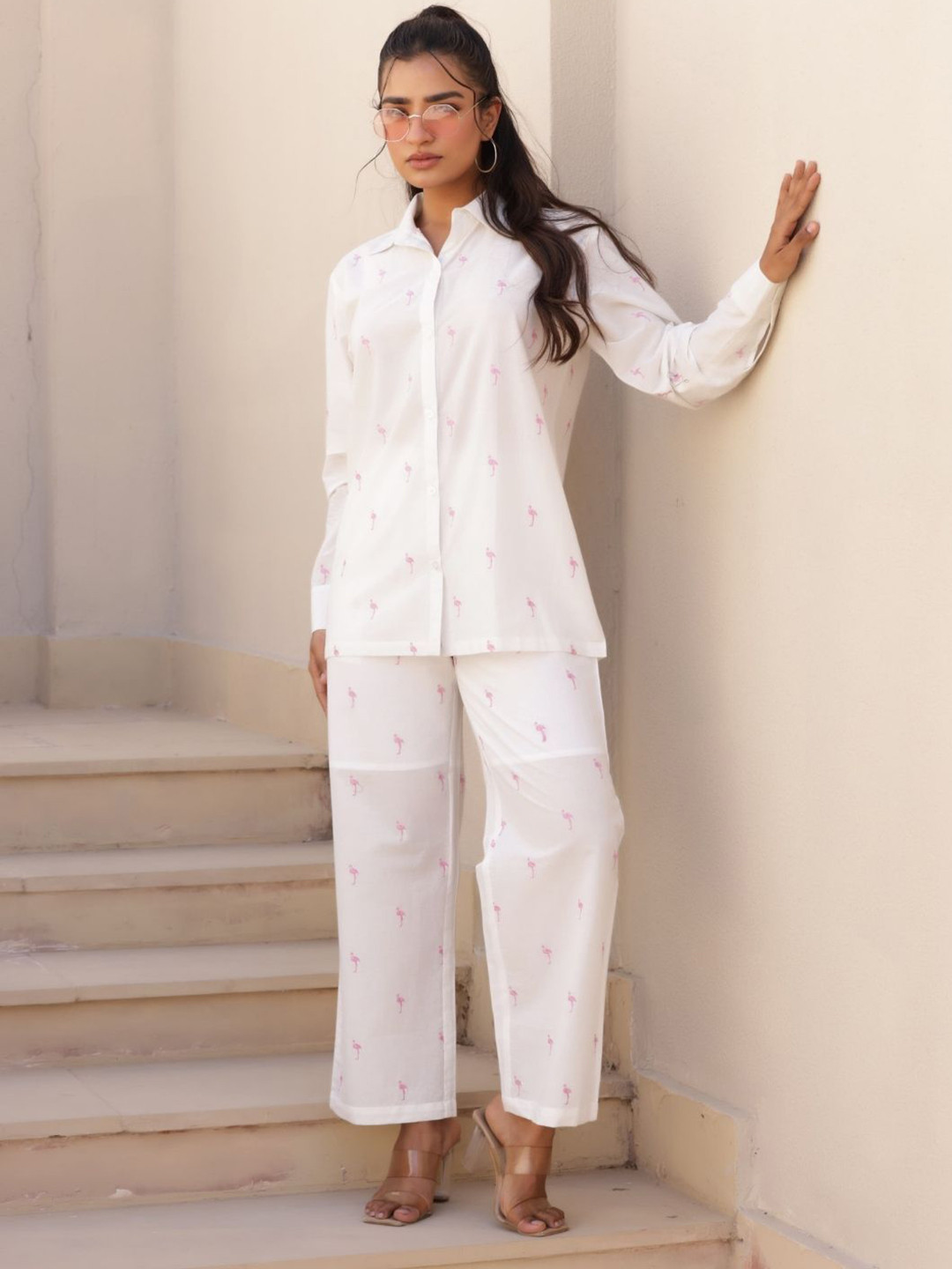 Tasya India Printed Shirt Collar Shirt With Trousers