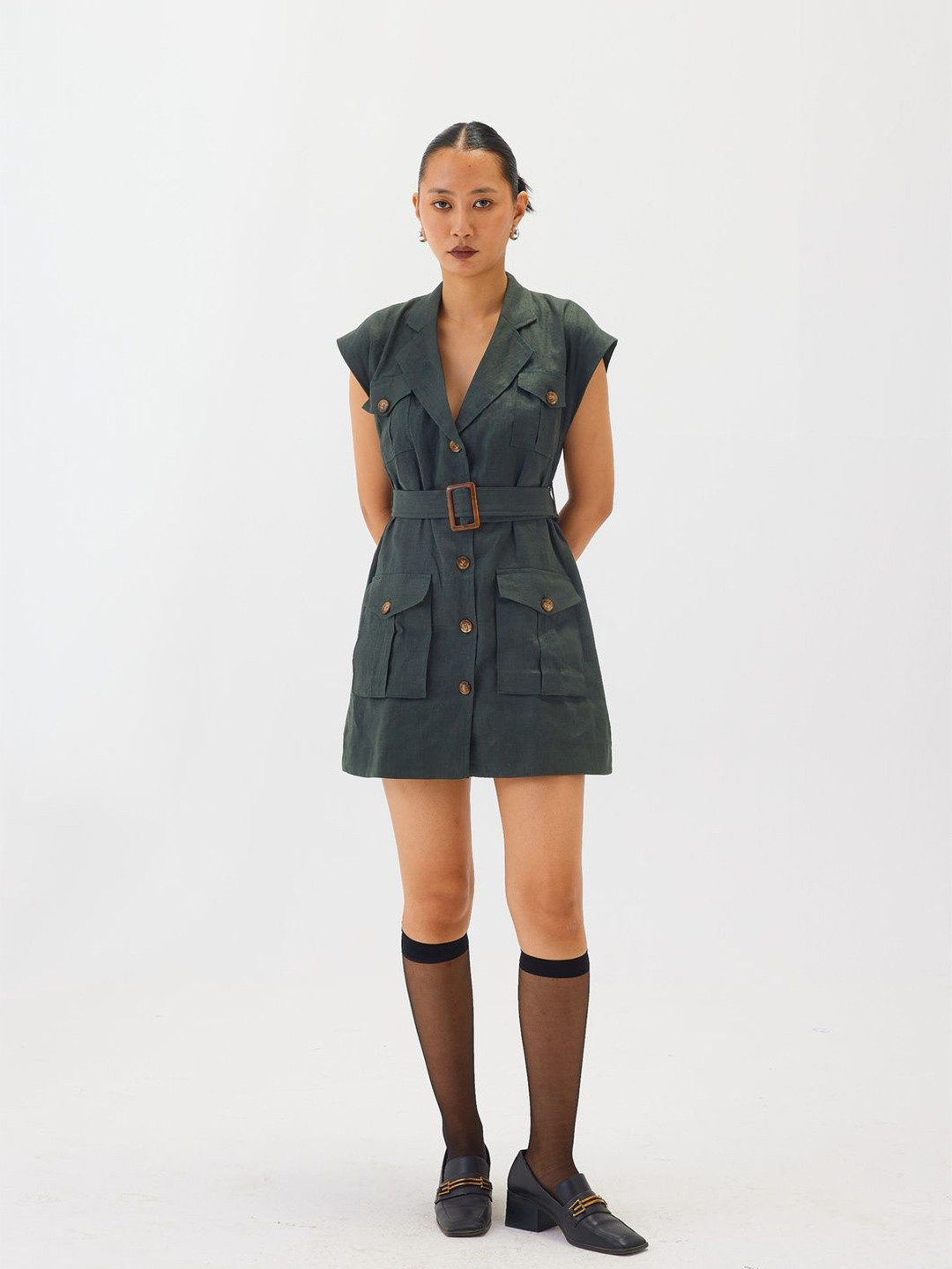 Shop Staple Women Shirt Collar Shirt Dress with a Belt