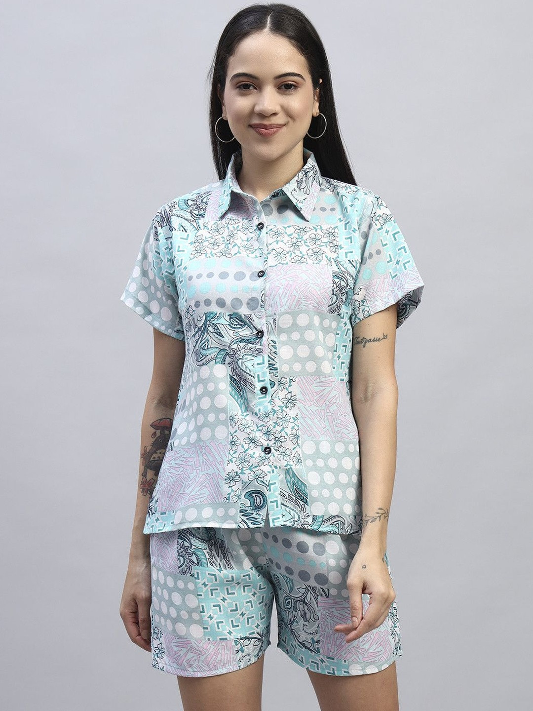 VALUE CREATION Women Printed Shirt And Shorts Co-Ord Set