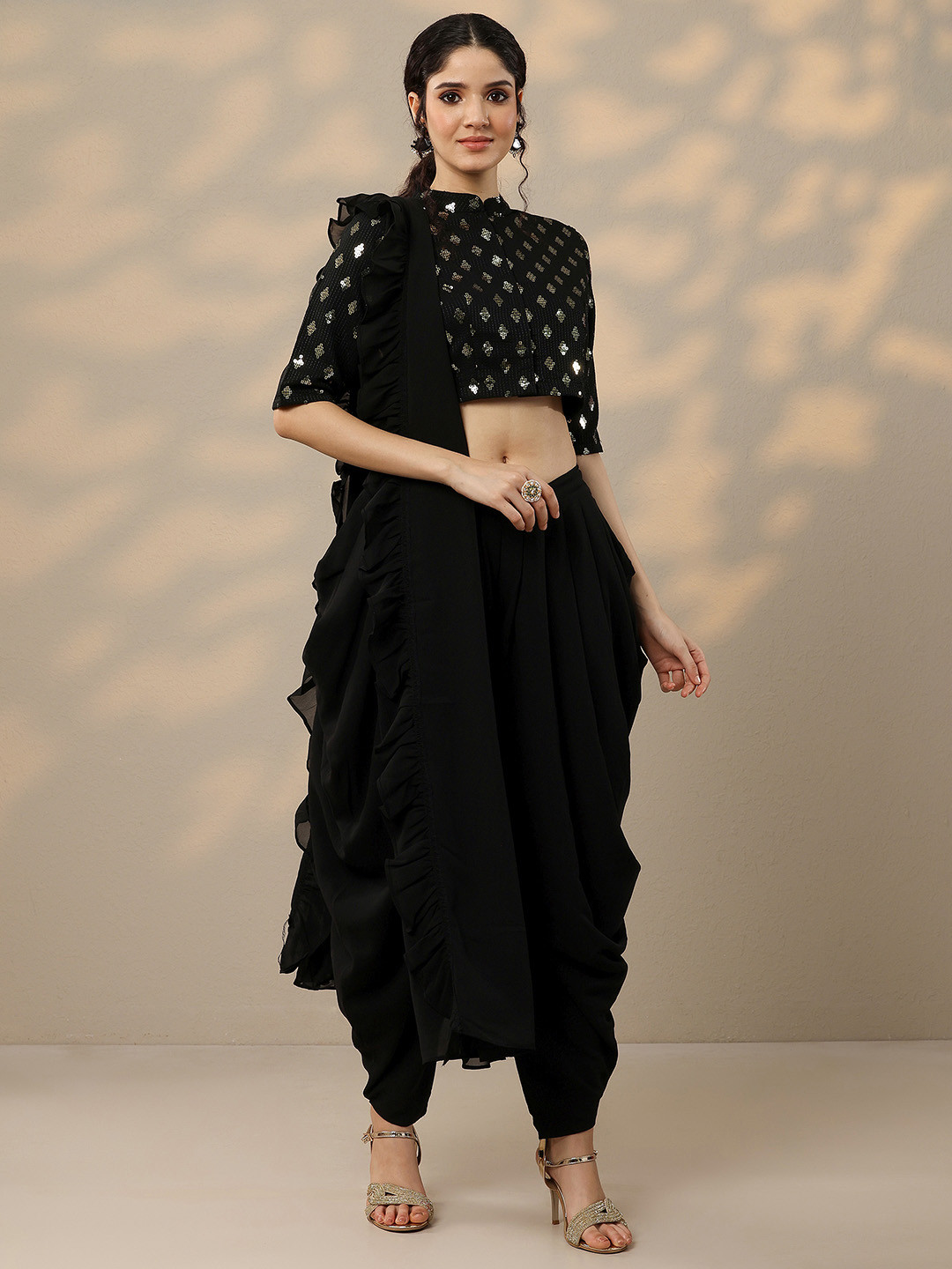 Libas Solid Saree with Embellished Blouse