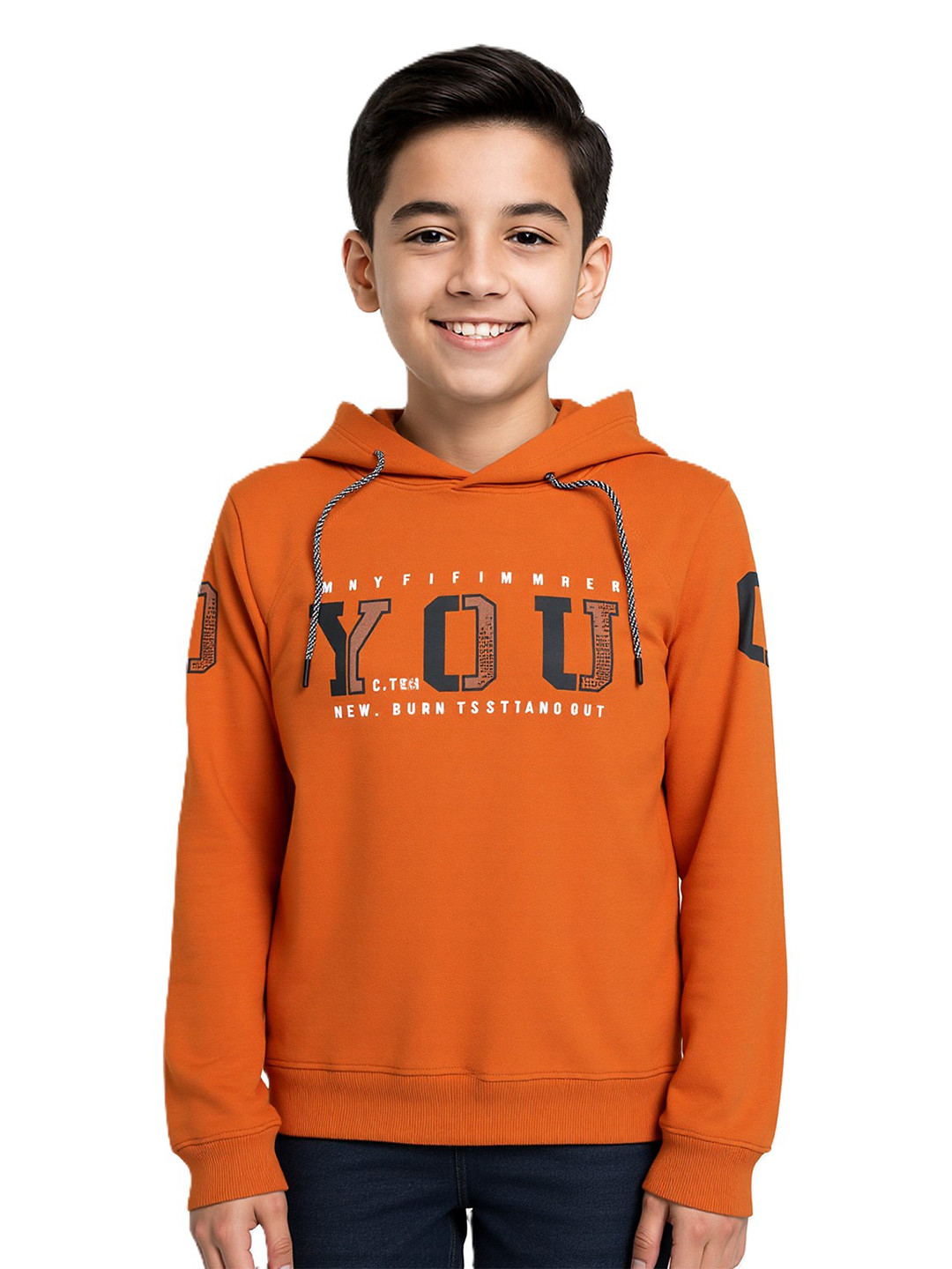 CAVIO Boys Typographic Printed Hooded Pure Cotton Sweatshirt
