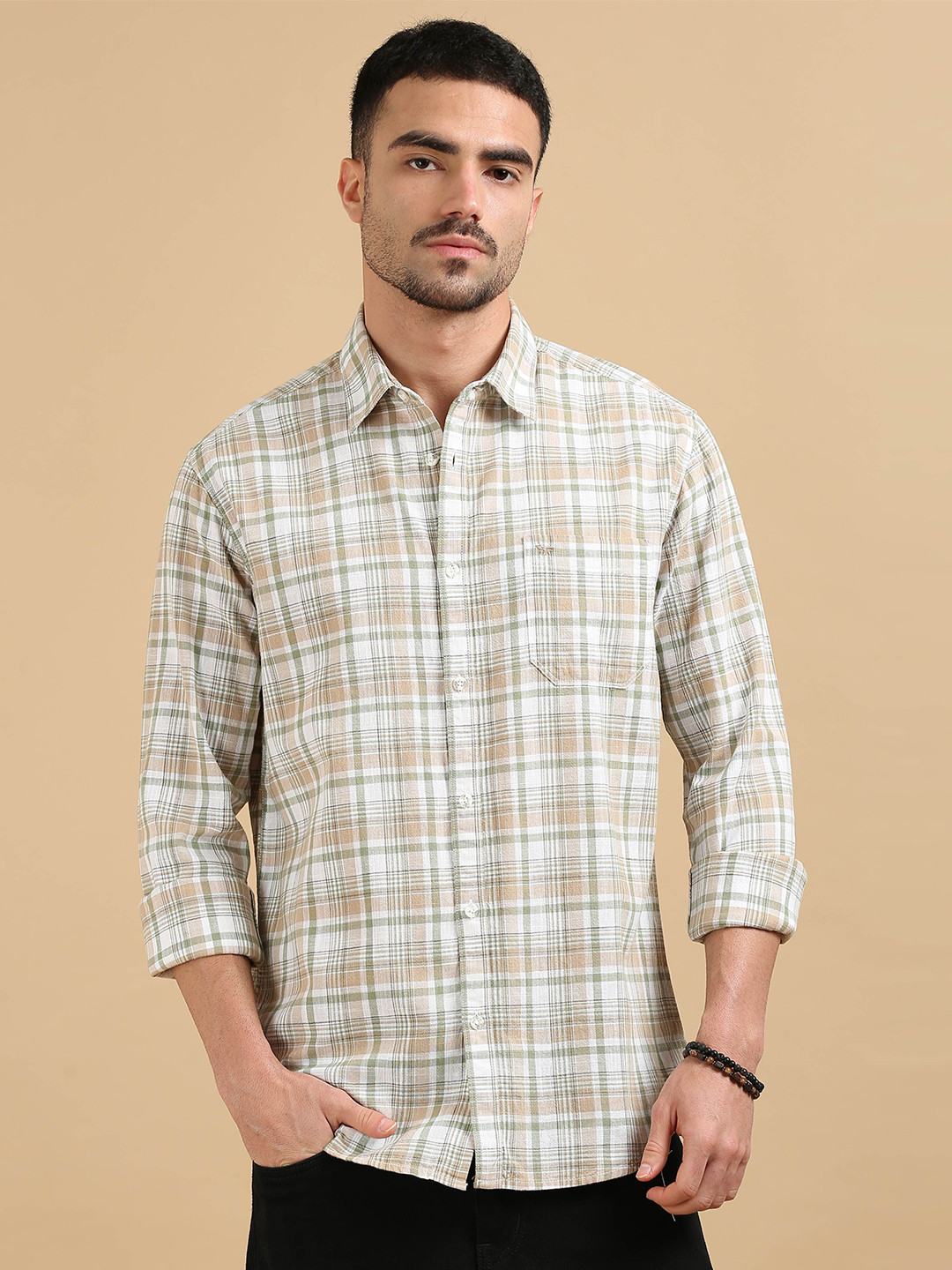 RIGS AND RAGS Classic Relaxed Fit Spread Collar Tartan Checks Checked Cotton Opaque Shirt