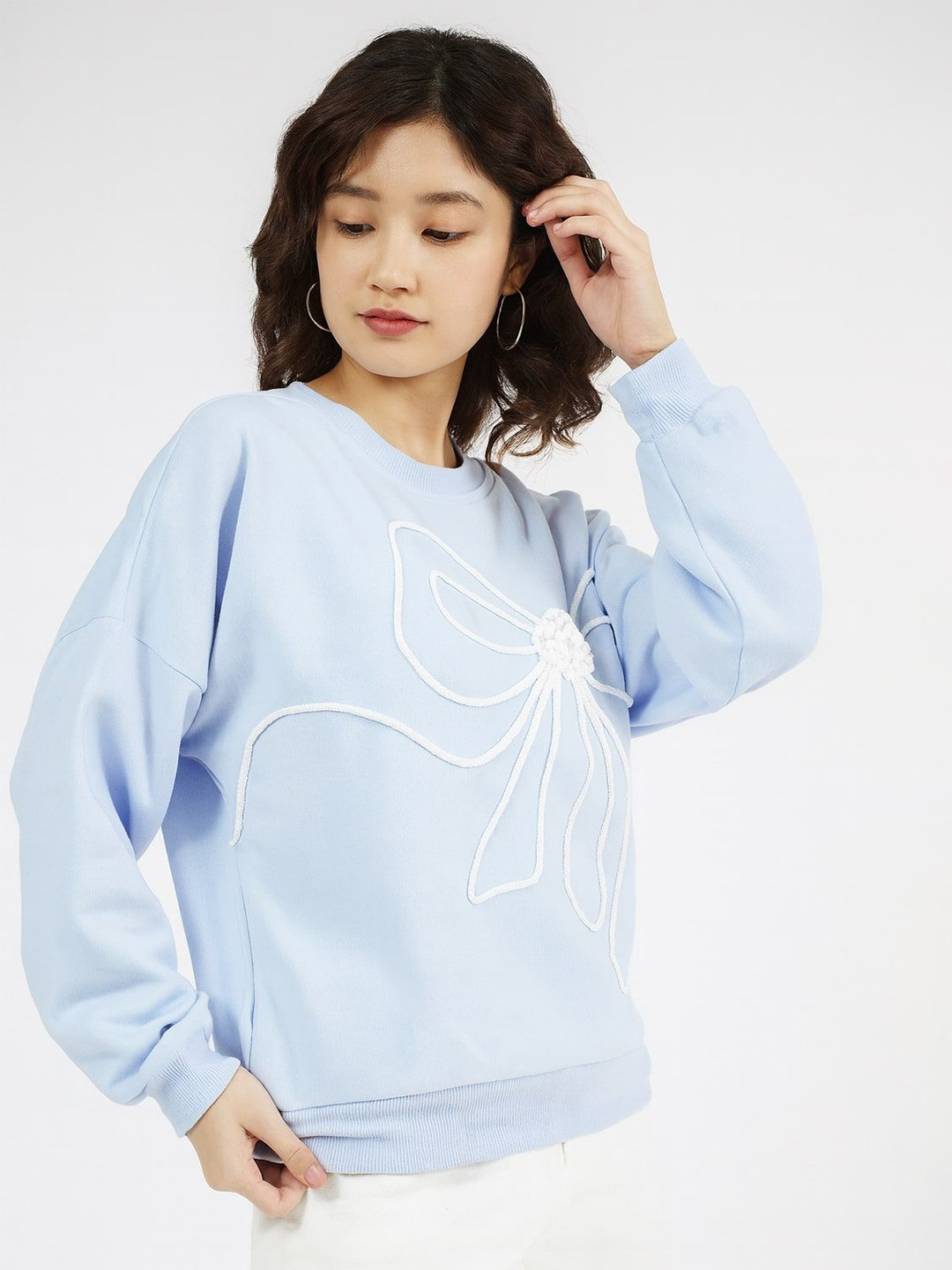 Pookiie Women Floral Embroidered Round Neck Full Sleeves Sweatshirts