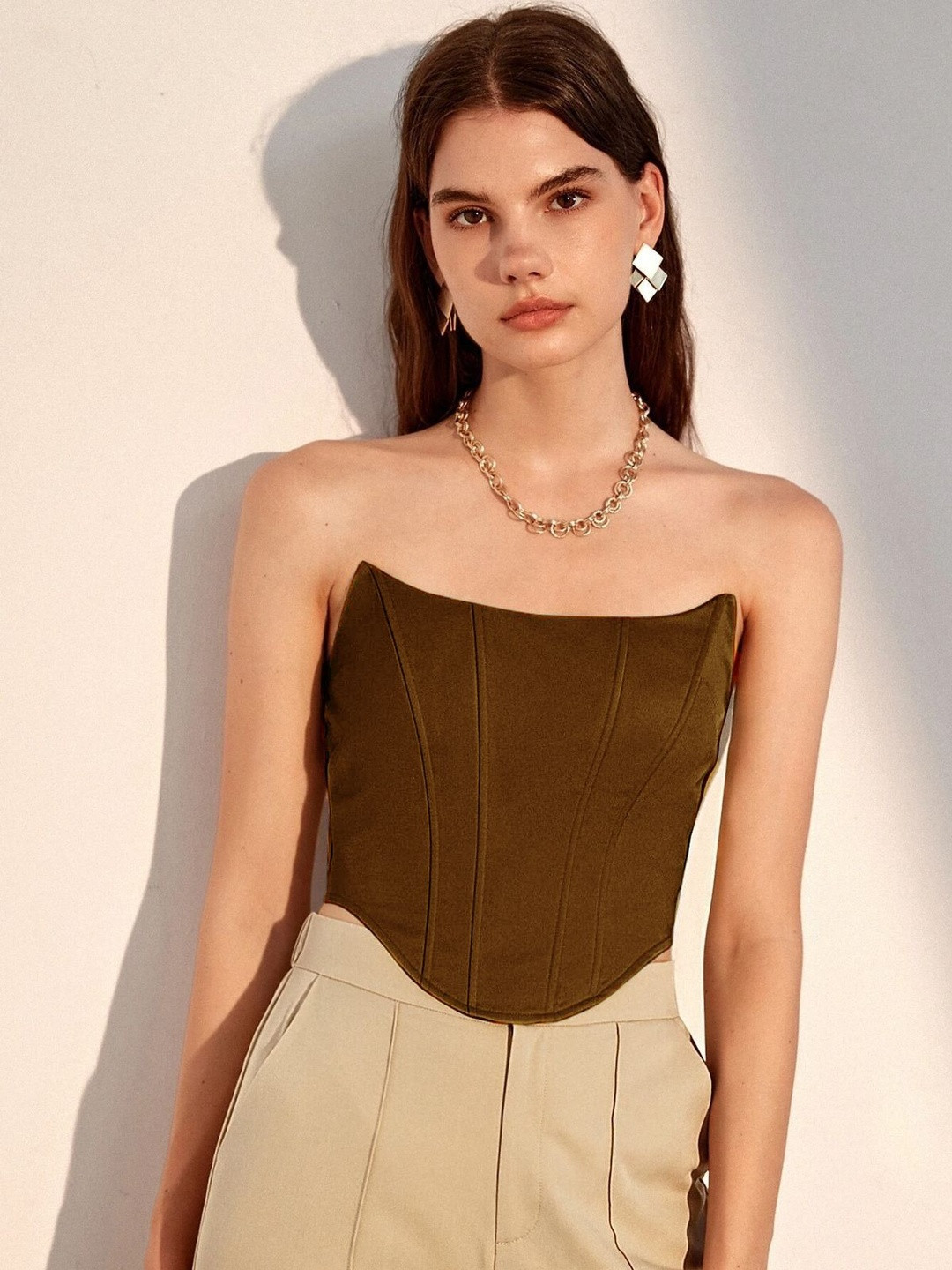 Pookiie Solid Scuba Corset Crop Top