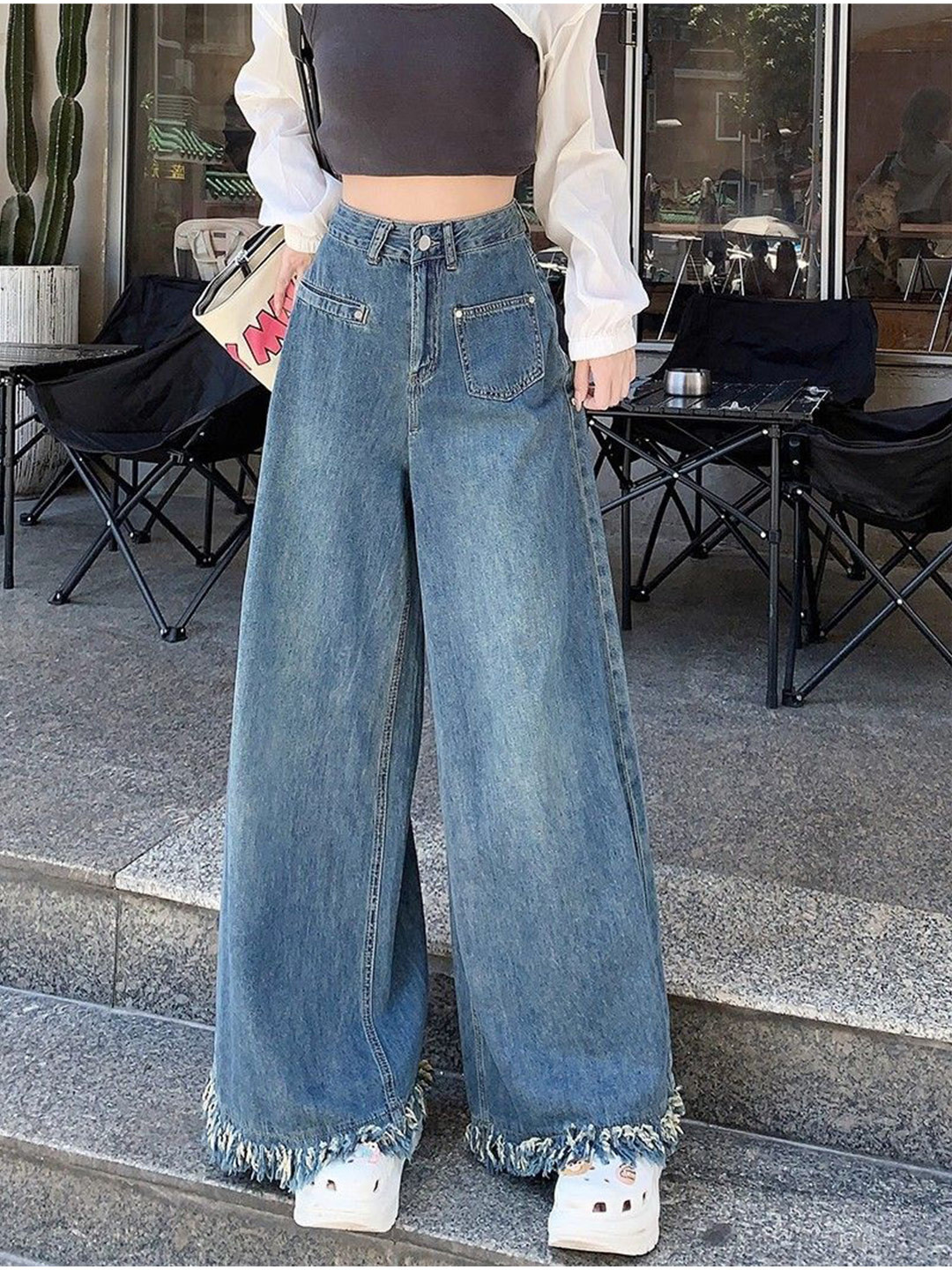 StyleCast Women Flared High-Rise Light Fade Frayed Jeans
