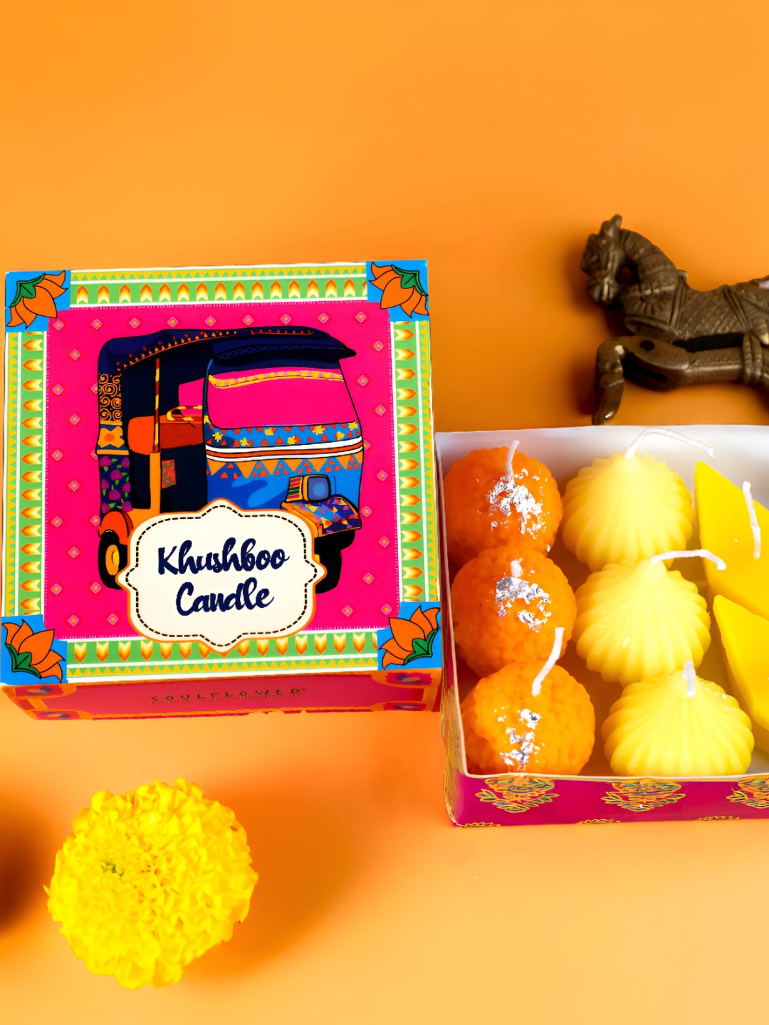 Soulflower Orange & Yellow 8 Pieces Tea Light Candles