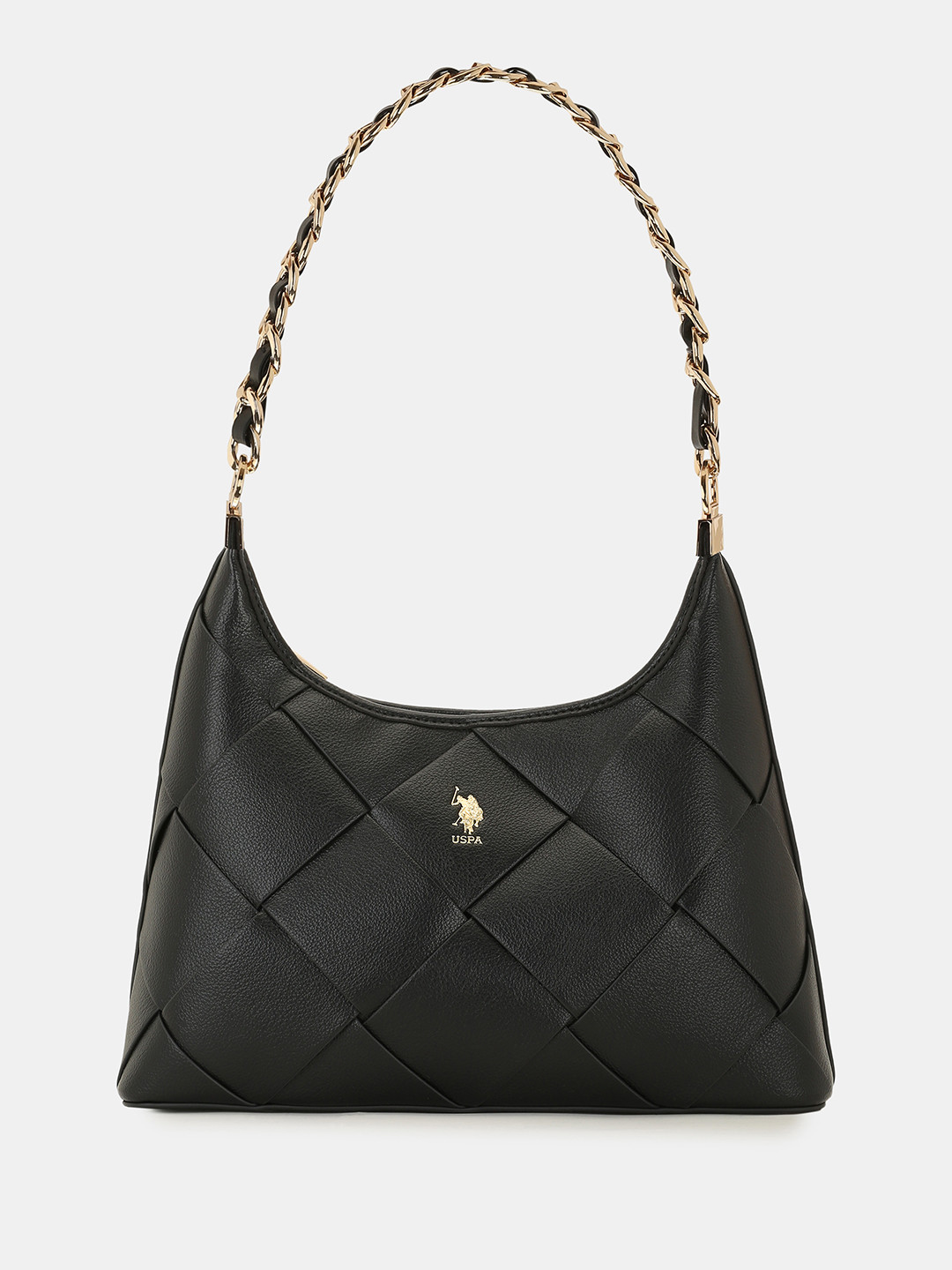 U.S. Polo Assn. Women Babie Black Medium Shoulder Bag with Woven Texture