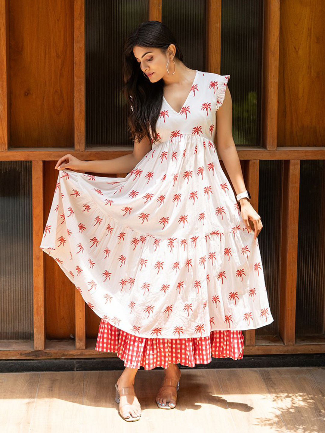 In Your Dreams Women Tropical Print Flutter Sleeve Ruffled Fit & Flare Midi Dress