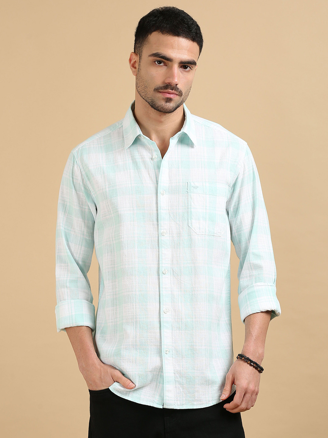 RIGS AND RAGS Classic Relaxed Fit Spread Collar Tartan Checks Checked Cotton Opaque Shirt