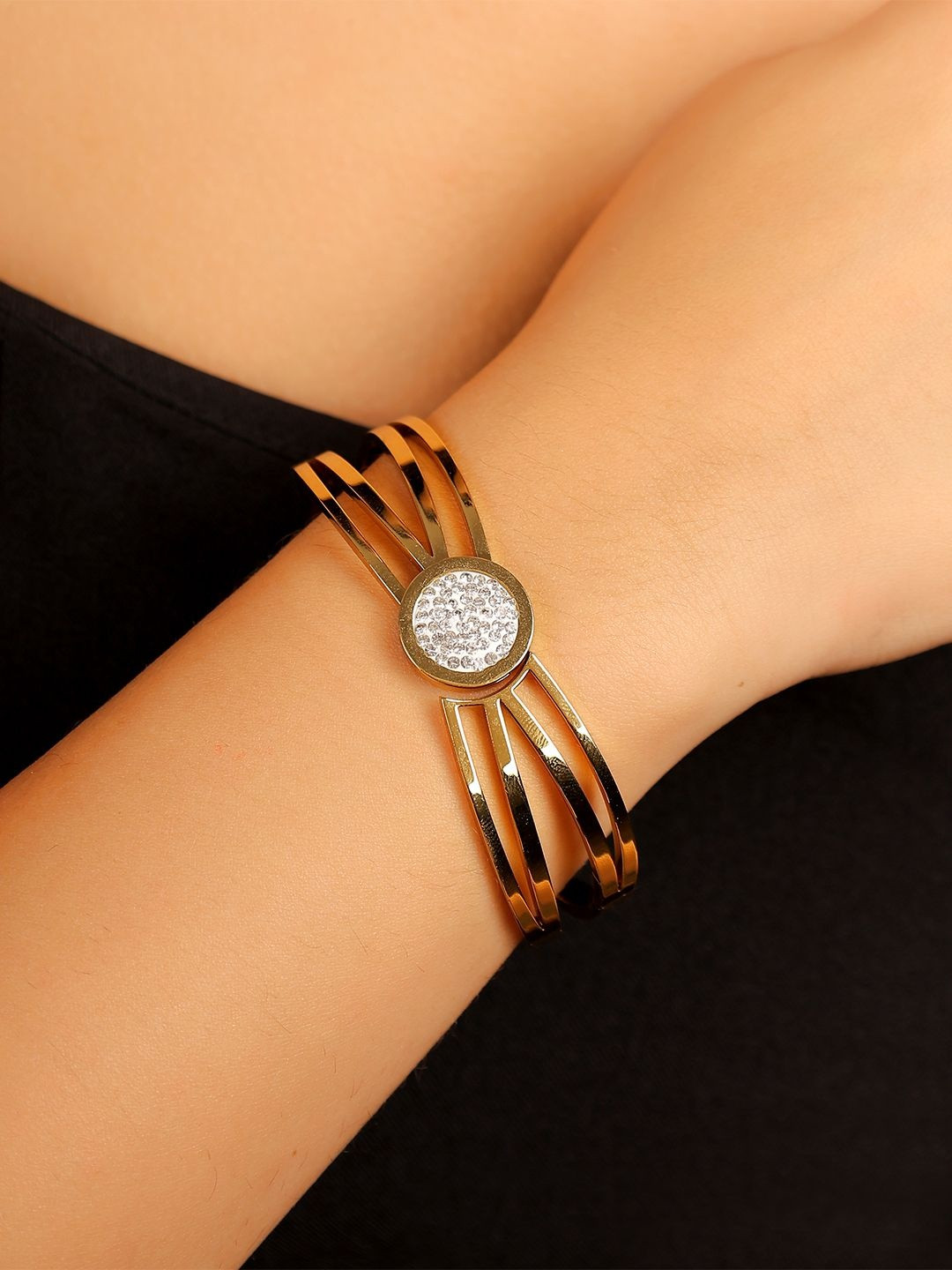 jooltara Women Stone-Studded Round Center Cuff Bracelet