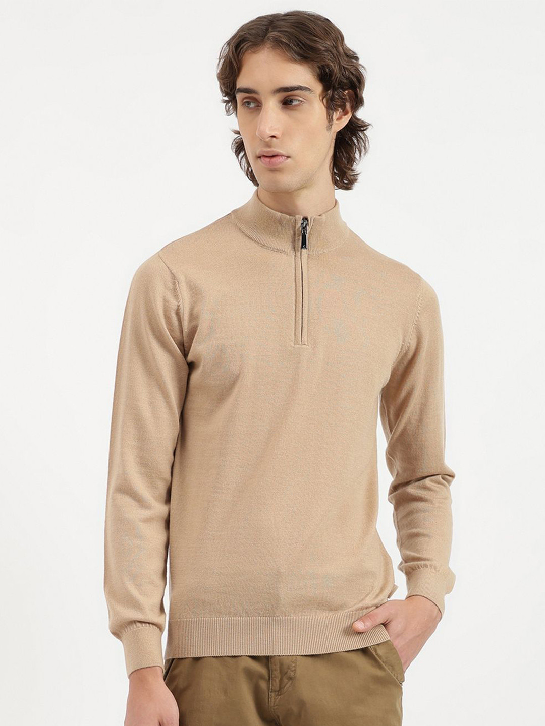 United Colors of Benetton Merino Men Solid Regular Fit Funnel Neck Wool Sweater