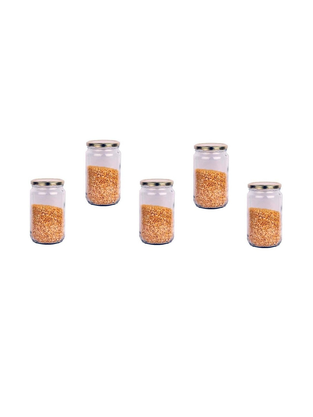 1ST TIME Transparent & Gold-Toned 5 Pieces Glass Dishwasher Safe Jar Containers 100 ml