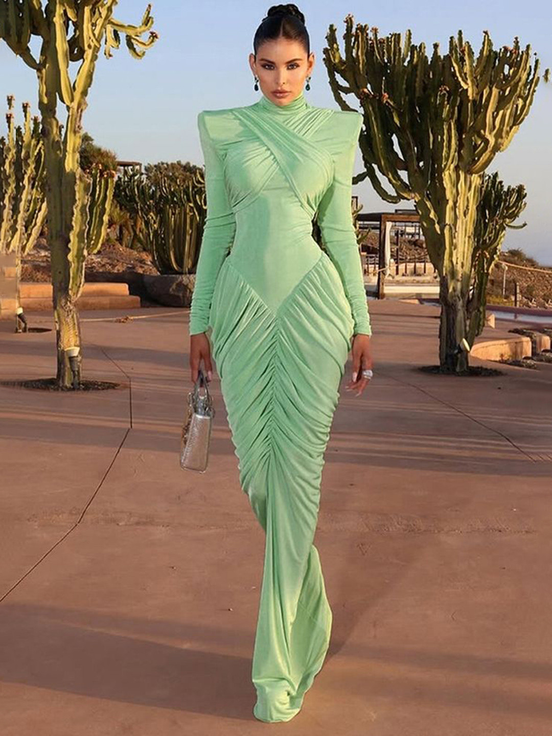 LULU & SKY Women Solid Ruched Cut-out Back Bodycon Maxi Dress