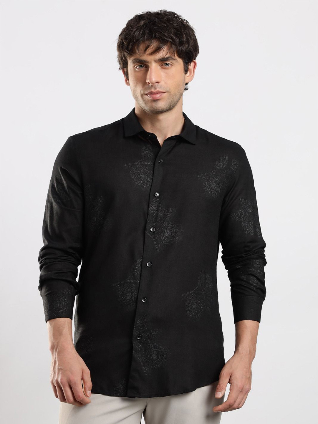 Blu MNKY Men Floral Printed Cotton Shirts
