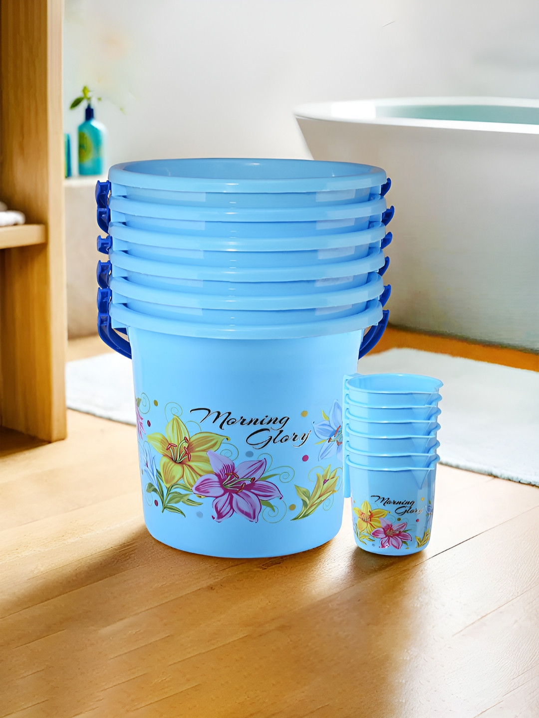 Aura Blue & Green 12 Pieces Floral Printed Water Buckets