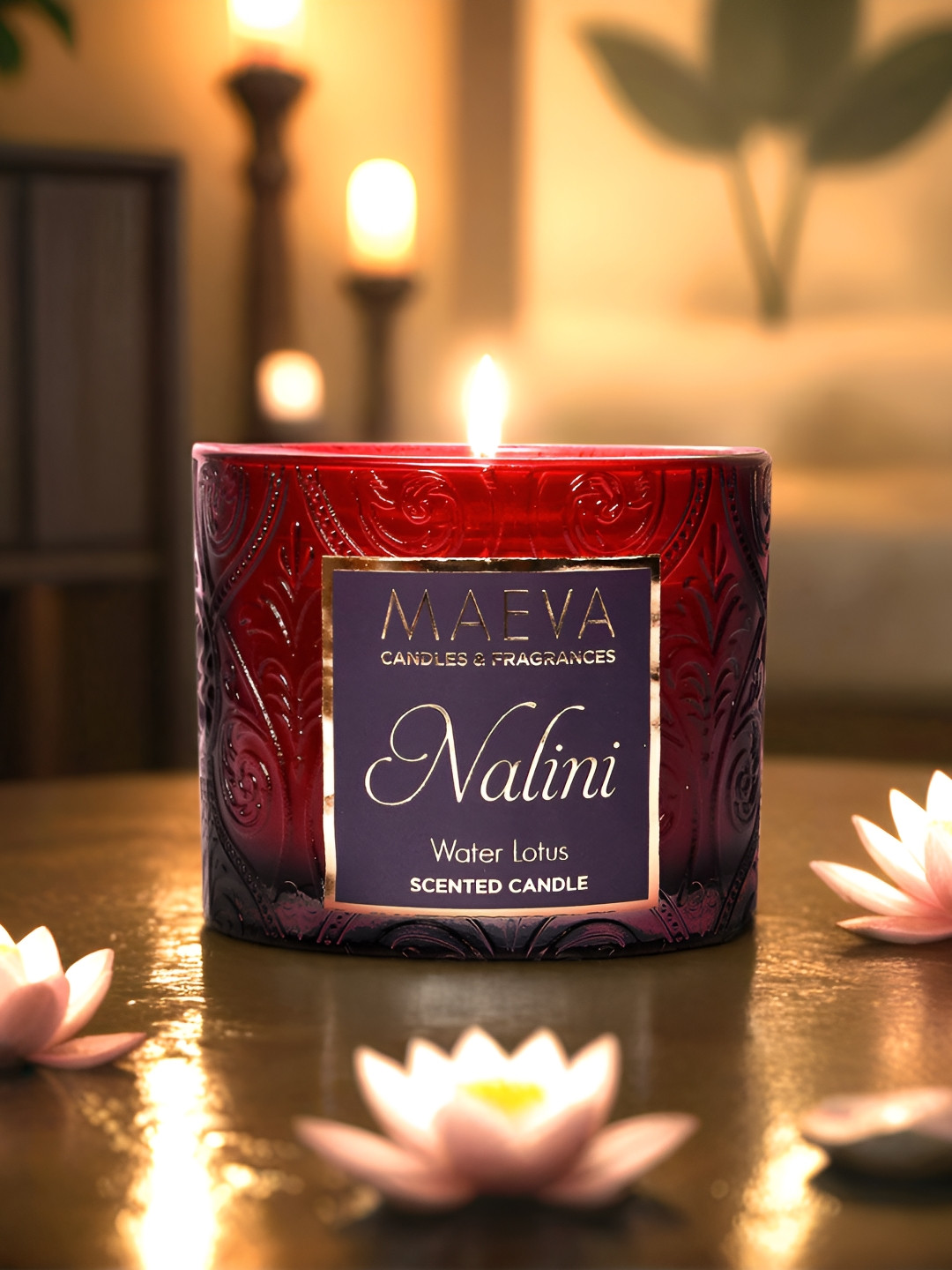 MAEVA White & Red Embossed Scented Geometric Textured Jar Candle