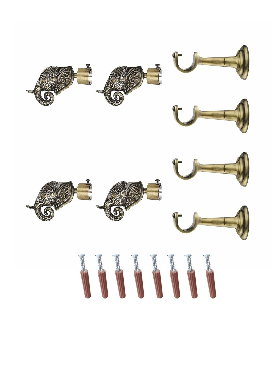 GLOXY Set Of 4 Rajwada Style Antique Aluminium Curtain Brackets With Support Fittings