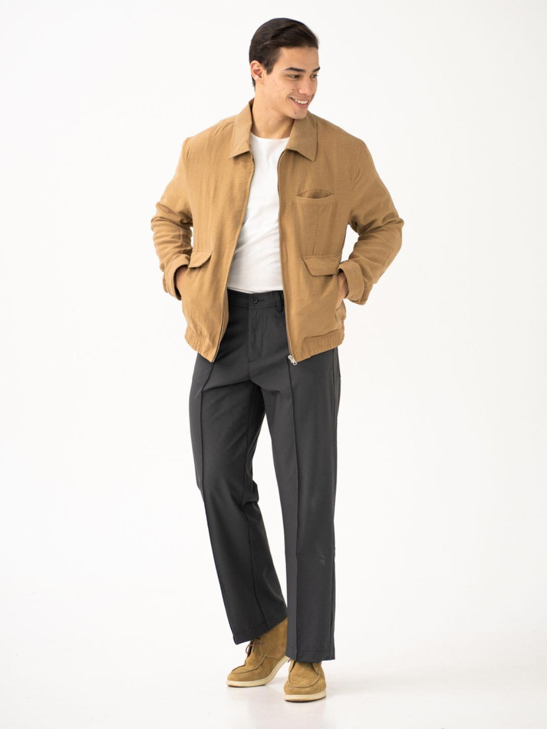 The Pant Project Men Pewter Grey Korean Relaxed-Fit Pintuck Pants with Drawstring