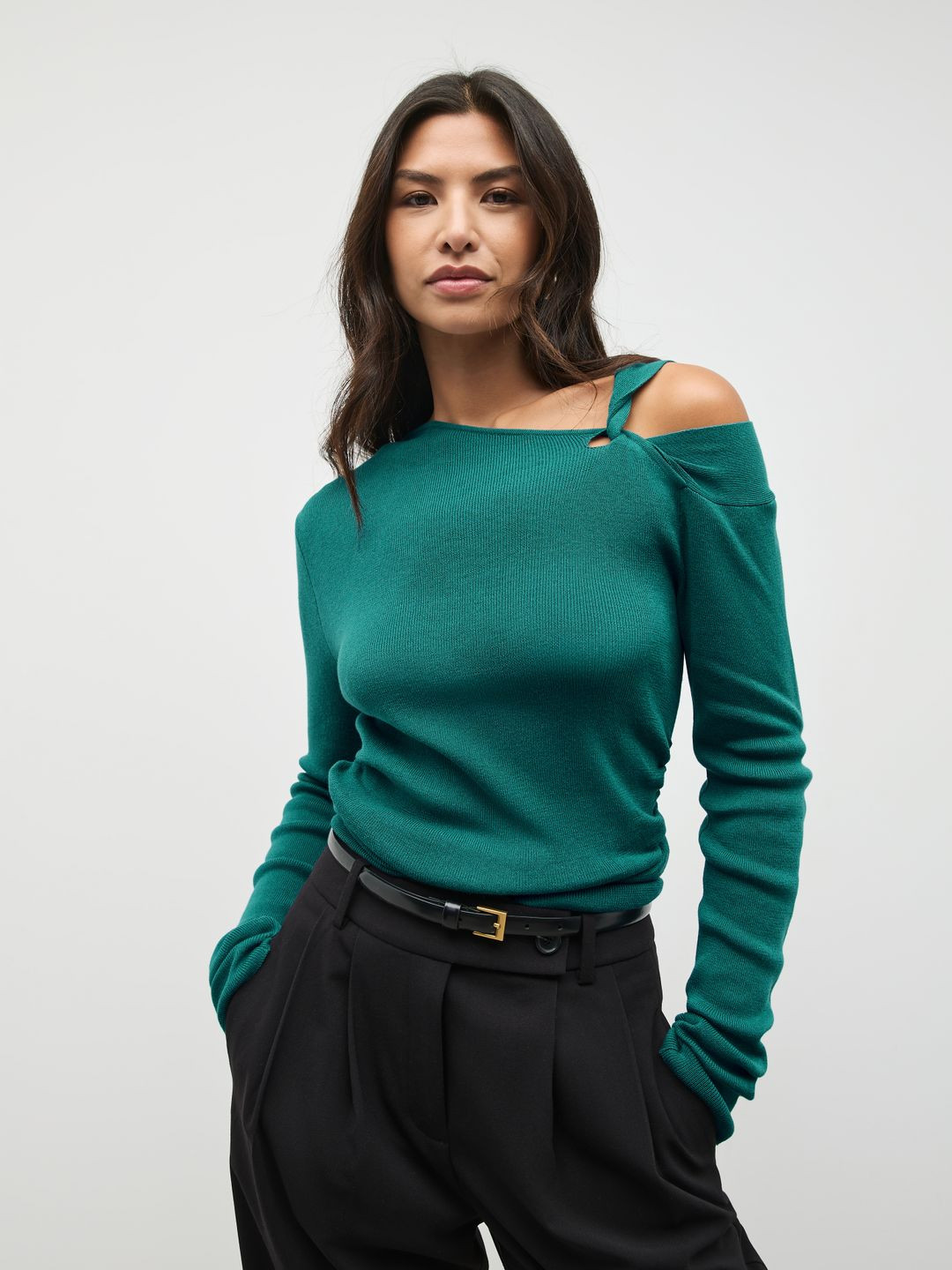 NEXT Asymmetric Neck Cold-Shoulder Sleeves Gathered Top