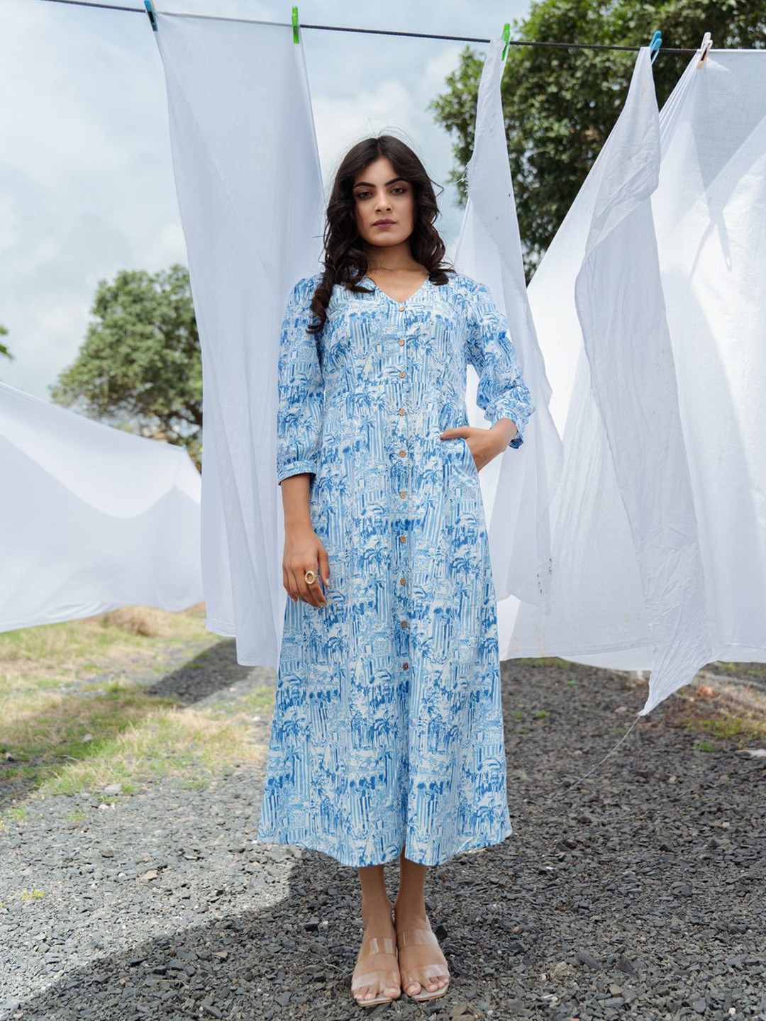 In Your Dreams Women Abstract Printed A-Line Midi Dress