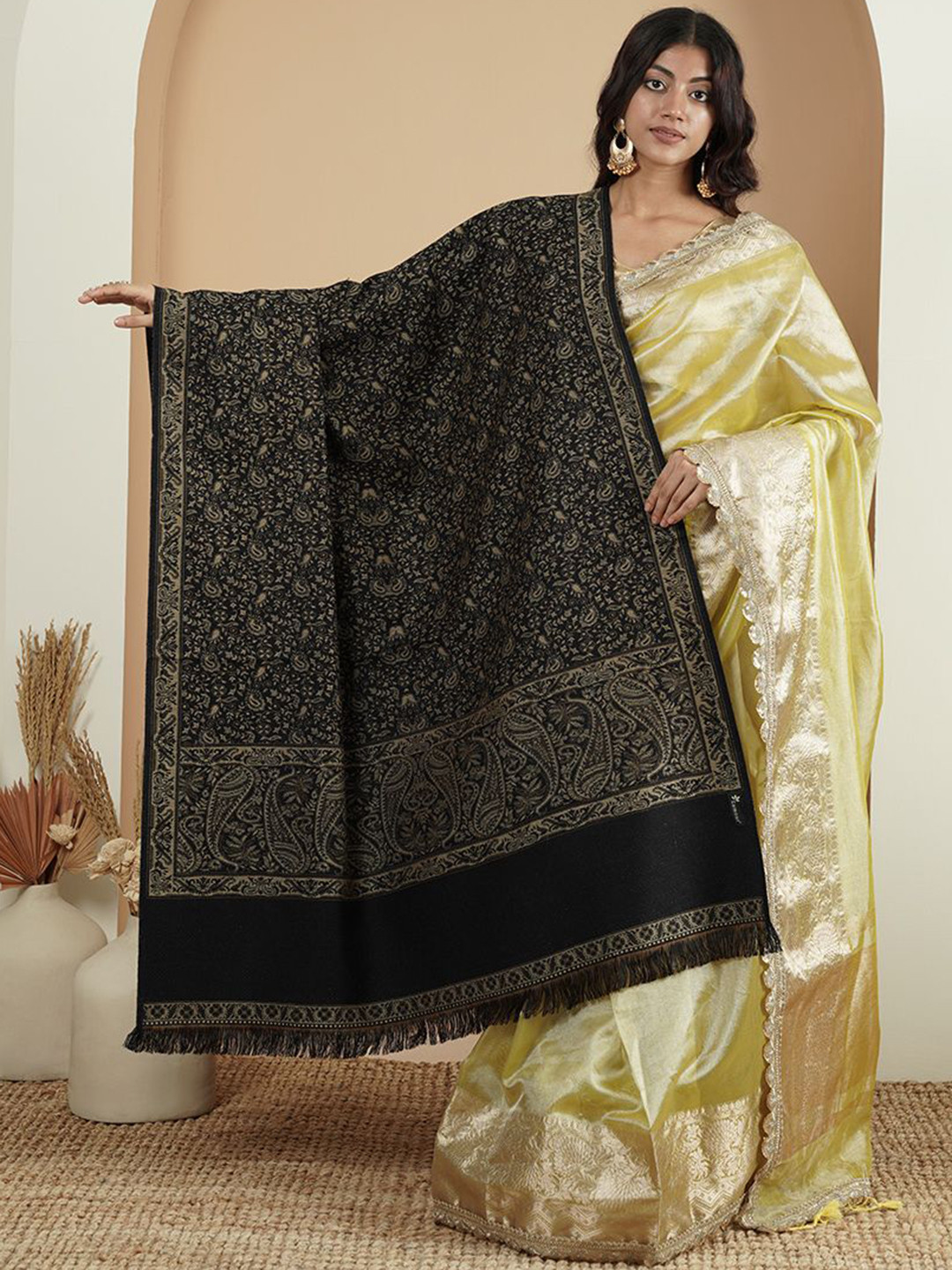 Zamour Kani Jaal Kashmiri Floral Woven Design Shawl