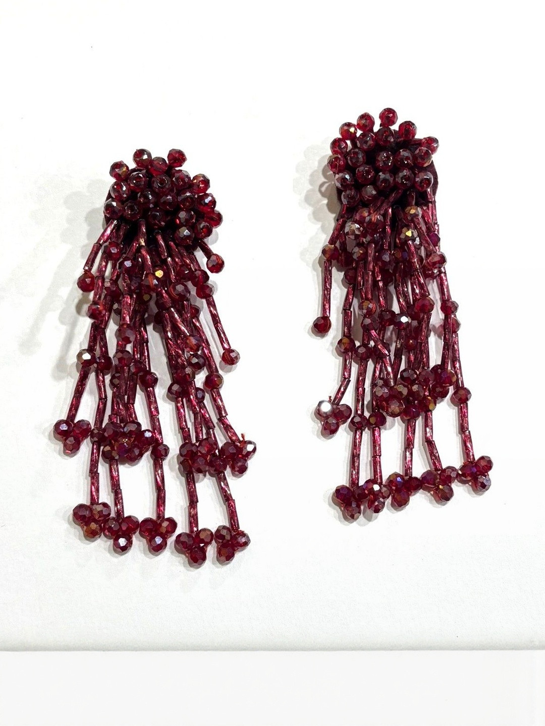 ZOON ACCESSORIES Silver Plated Stones Studded Contemporary Shaped Tasselled Drop Earrings