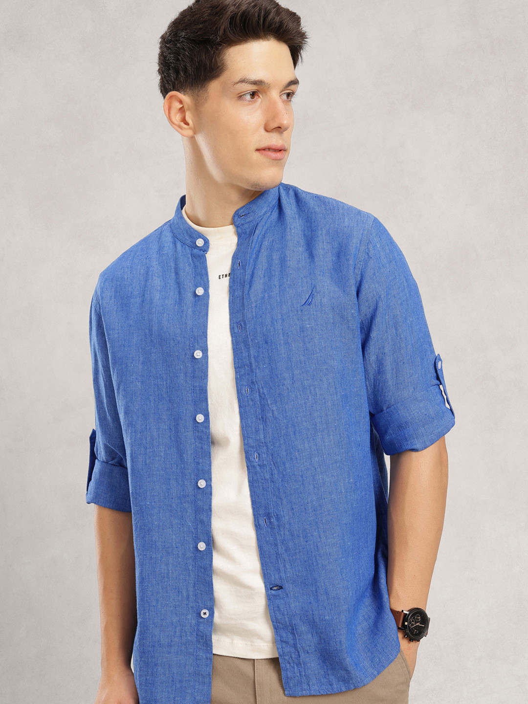 Nautica Slim Fit Roll-Up Sleeves Casual Shirt
