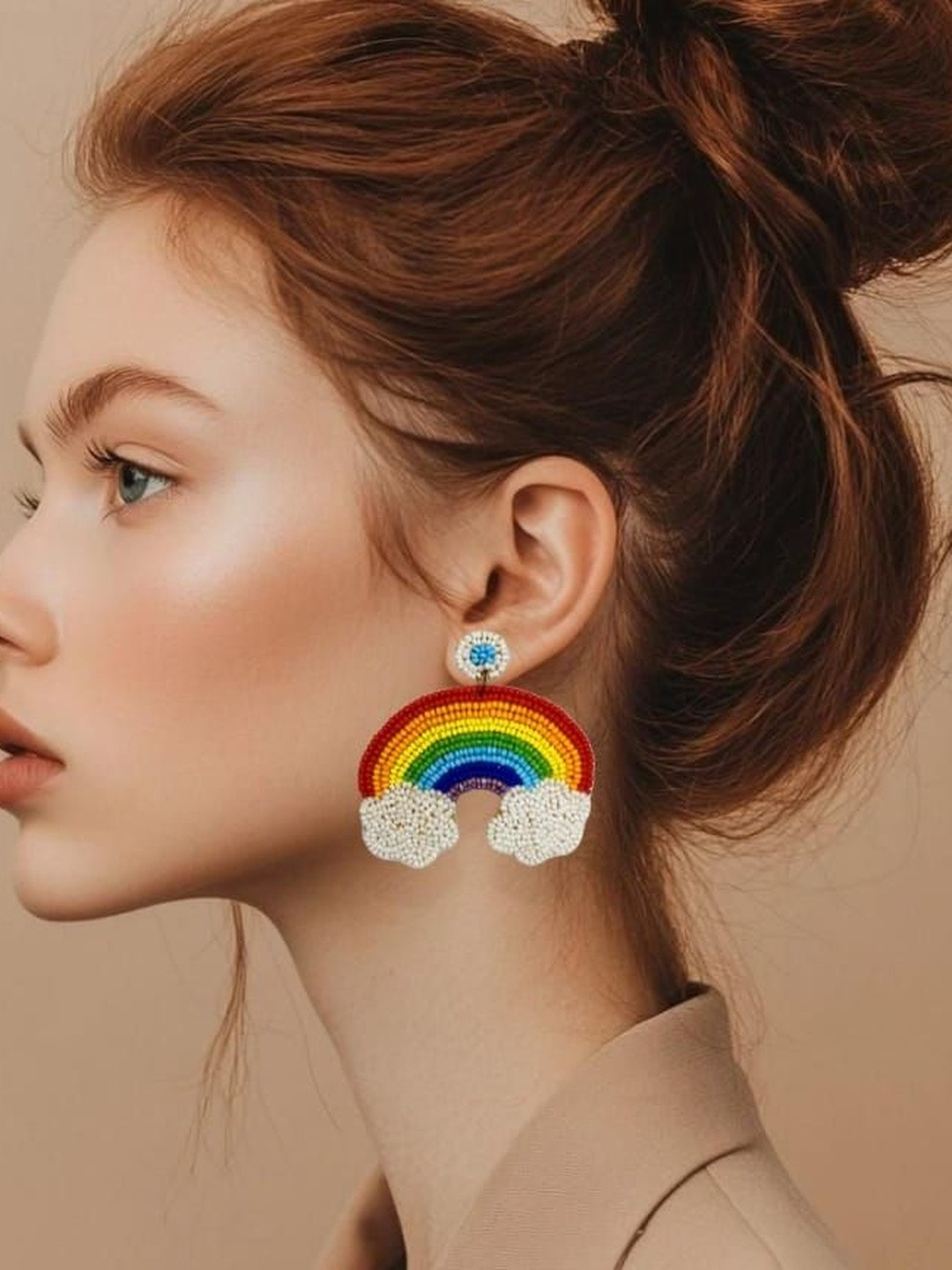 Abeo Artificial Beaded Rainbow With Cloud Drop Earrings