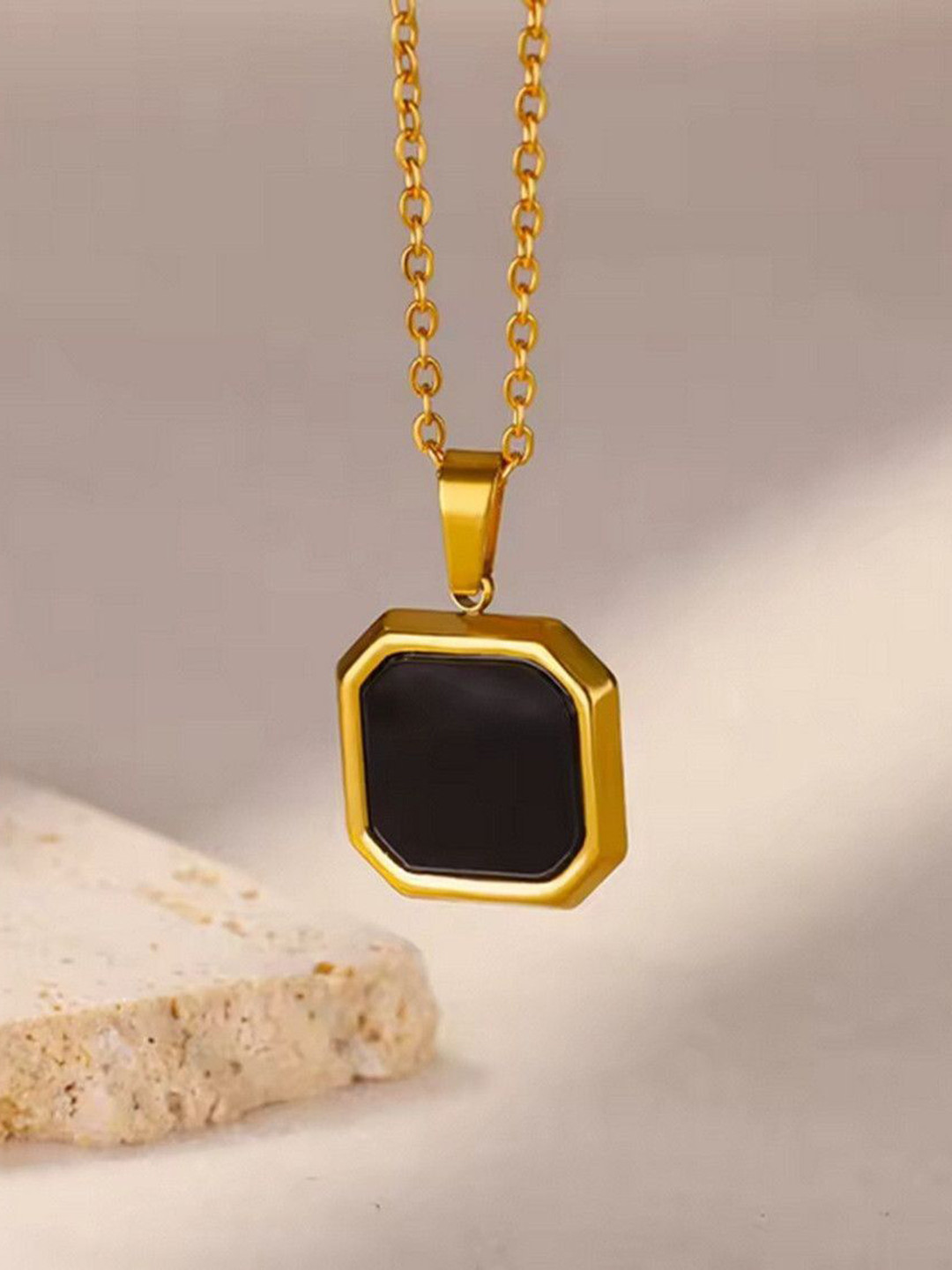 Vivnits Unisex Gold Plated Square Shape Pendant With Chain