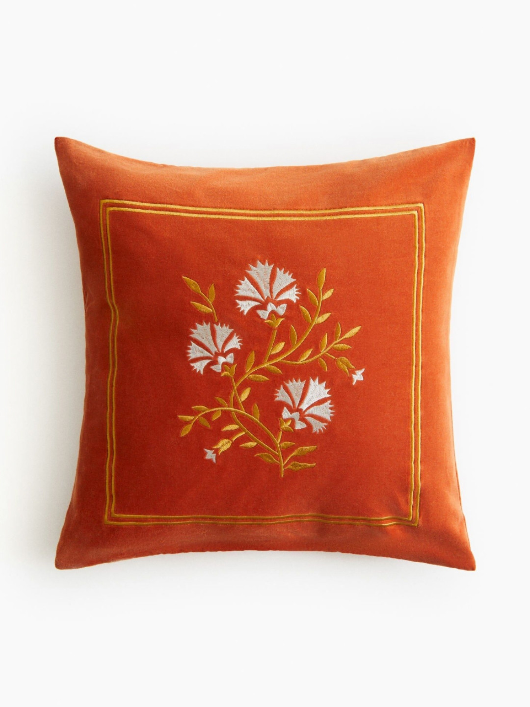 H&M Orange And White Pure Cotton Embroidered Cushion Cover
