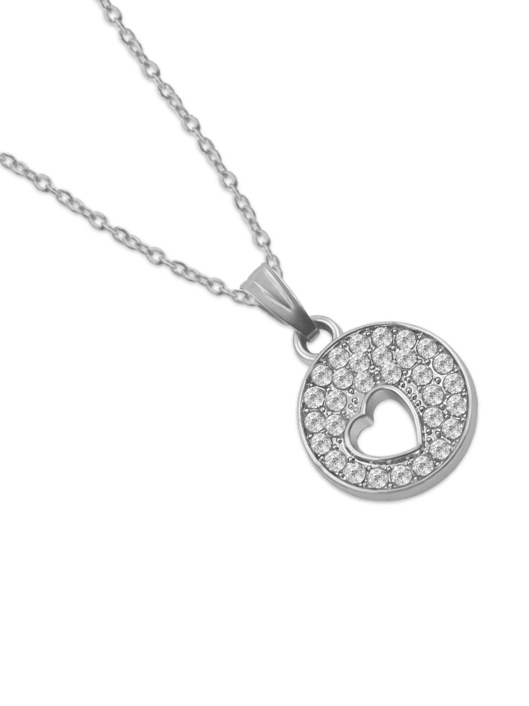 De-Ultimate Silver-Plated Round Circle Heart Design Cubic Zirconia Pendant