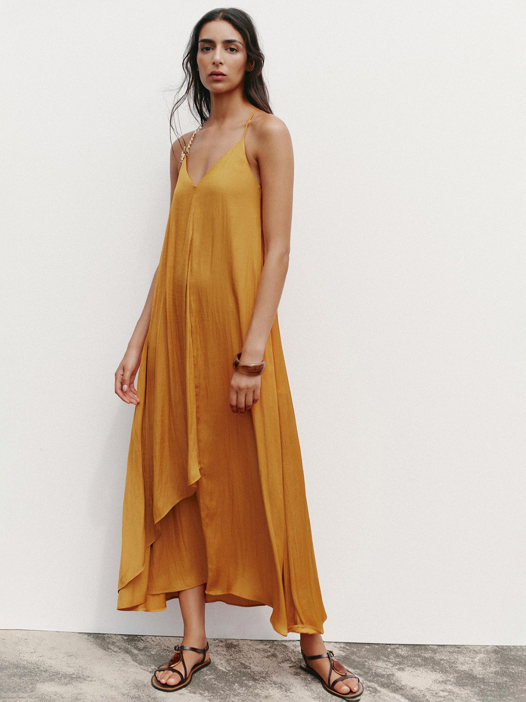LULU & SKY Women V-Neck Asymmetric Ruffled Maxi Dress