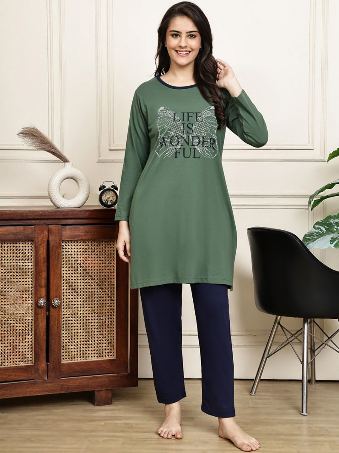 PERFECT LINE Women Printed T-shirt & Pyjama Night suit