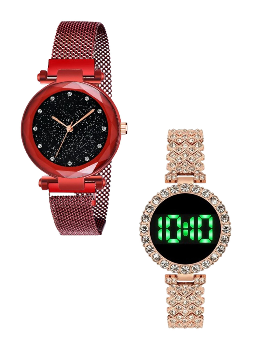 THE SHOPOHOLIC Girls Pack of 2 Embellished Dial Analogue Watch R12-TR