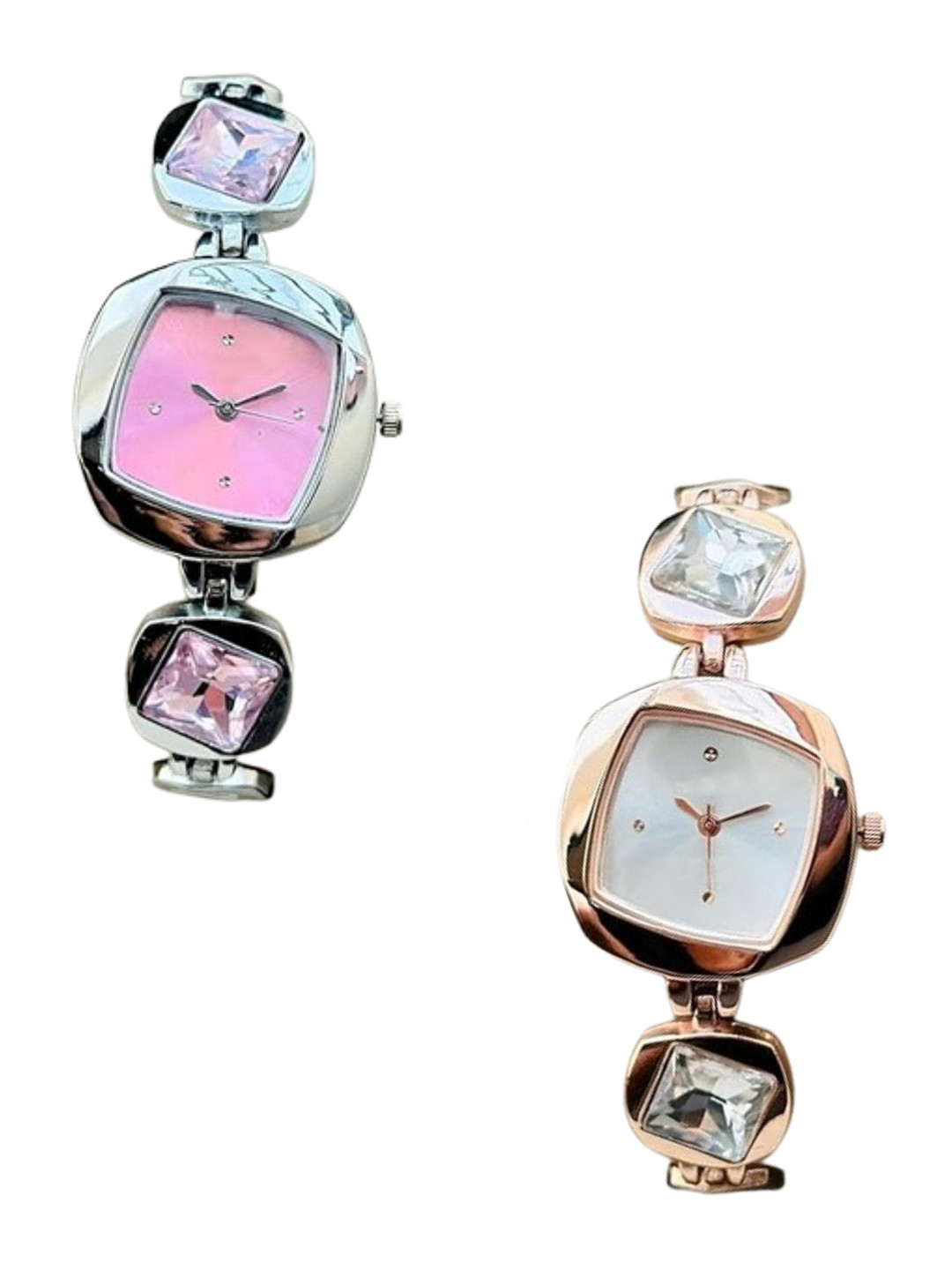 THE SHOPOHOLIC Women Pack Of 2 Stainless Steel Analogue Watch LR-SIL-PINK-ROSE-WHITE