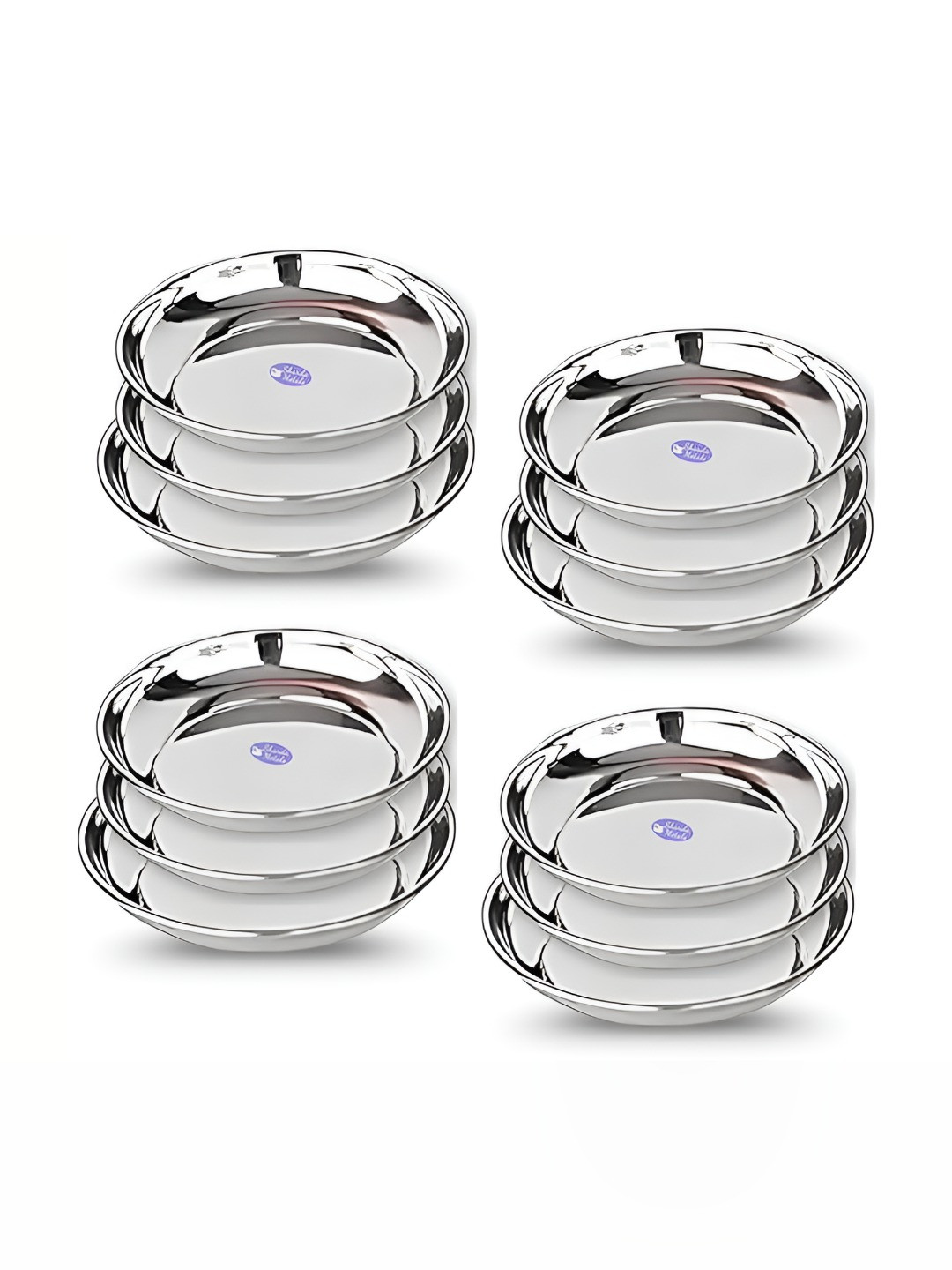 Sharda Metals Silver-Toned 12 Pieces Stainless Steel Glossy Plates