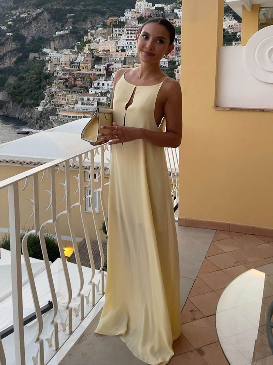 LULU & SKY Shoulder Straps Backless Slip Maxi Dress