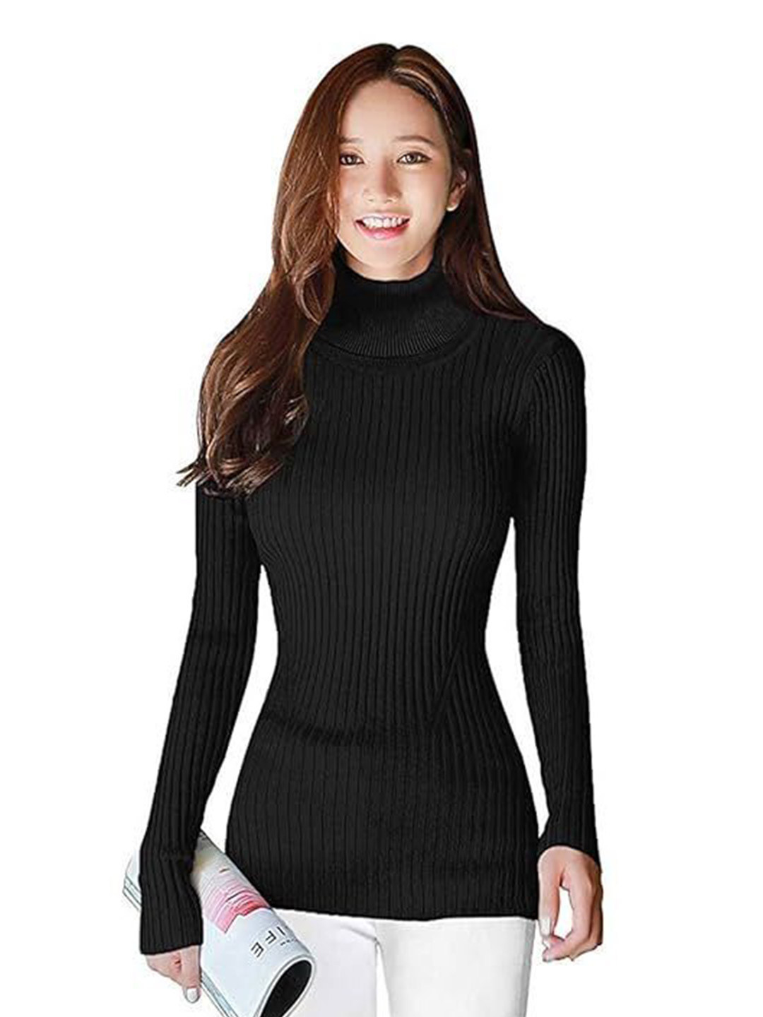 Presta Women High Neck Self Design Sweatshirt