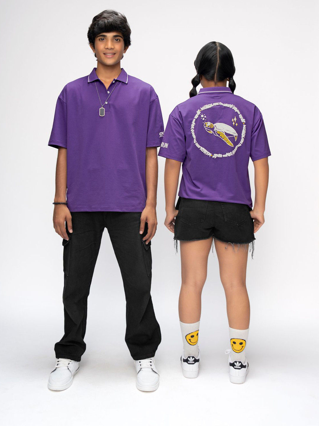 SEISHUN Kids Typography Printed Polo Collar Cotton Oversized Tshirt