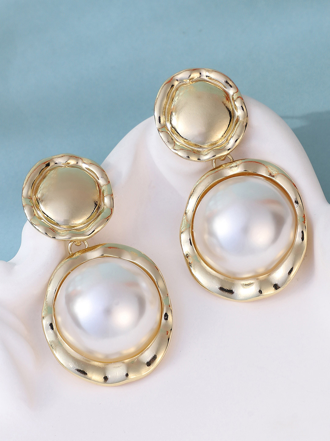SOHI Gold-Plated The Roma-Pearls Contemporary Drop Earrings