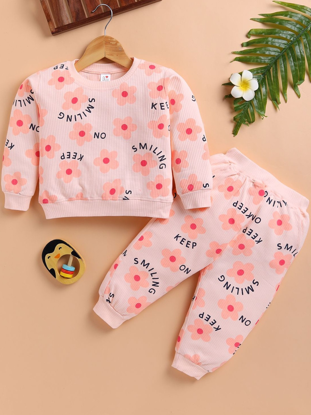 I LOVE MOM Girls Cotton Blend Printed Winter Co-Ords Set