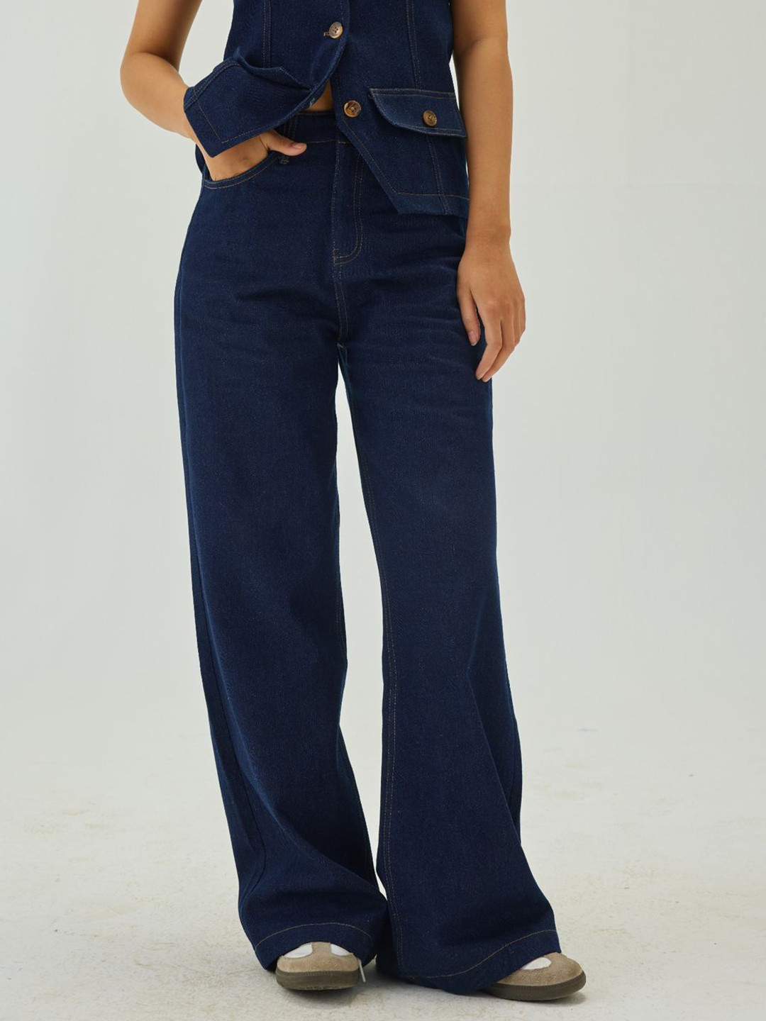 Shop Staple Women Blue Denim High Waist Wide-Leg Pants