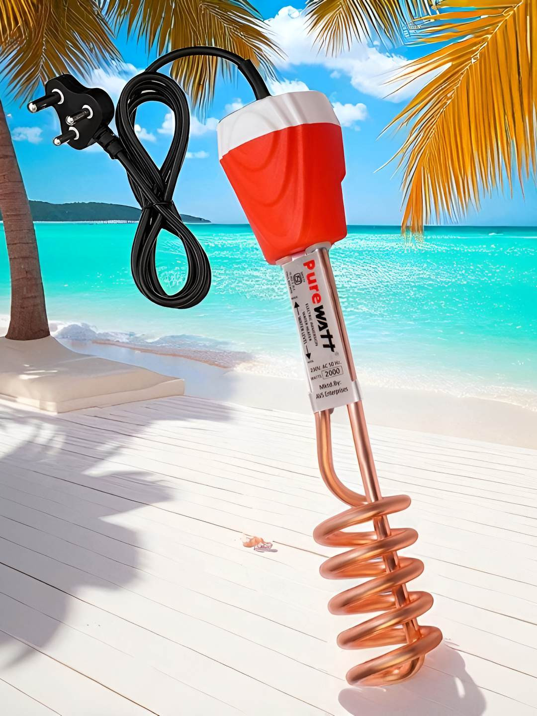 PURE WATT PW-021 Red 2000W Immersion Rod Water Heater - 30 Liters