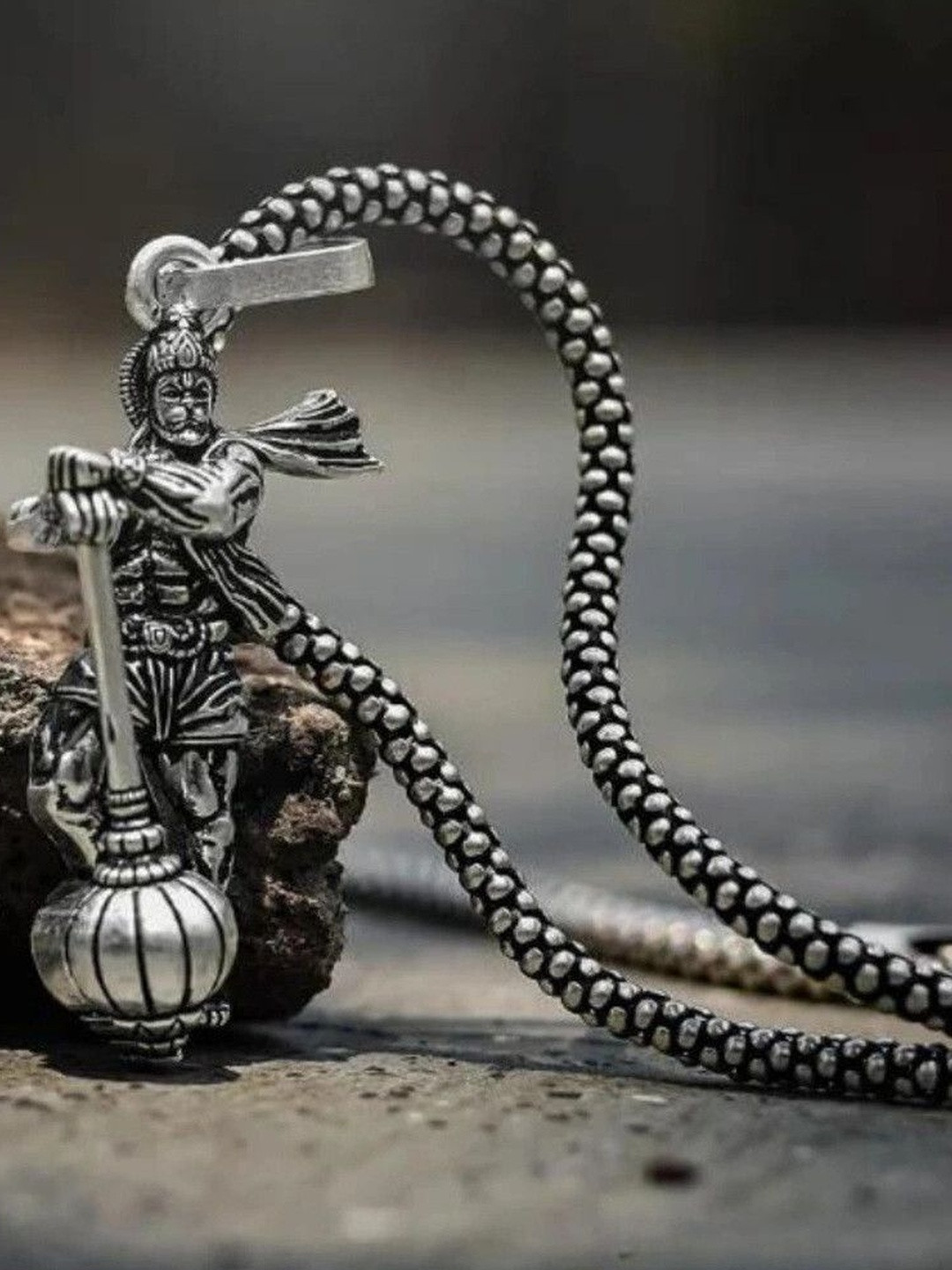 Vivity Unisex Silver Plated Oxidised Hanuman Ji Pendant With Chain